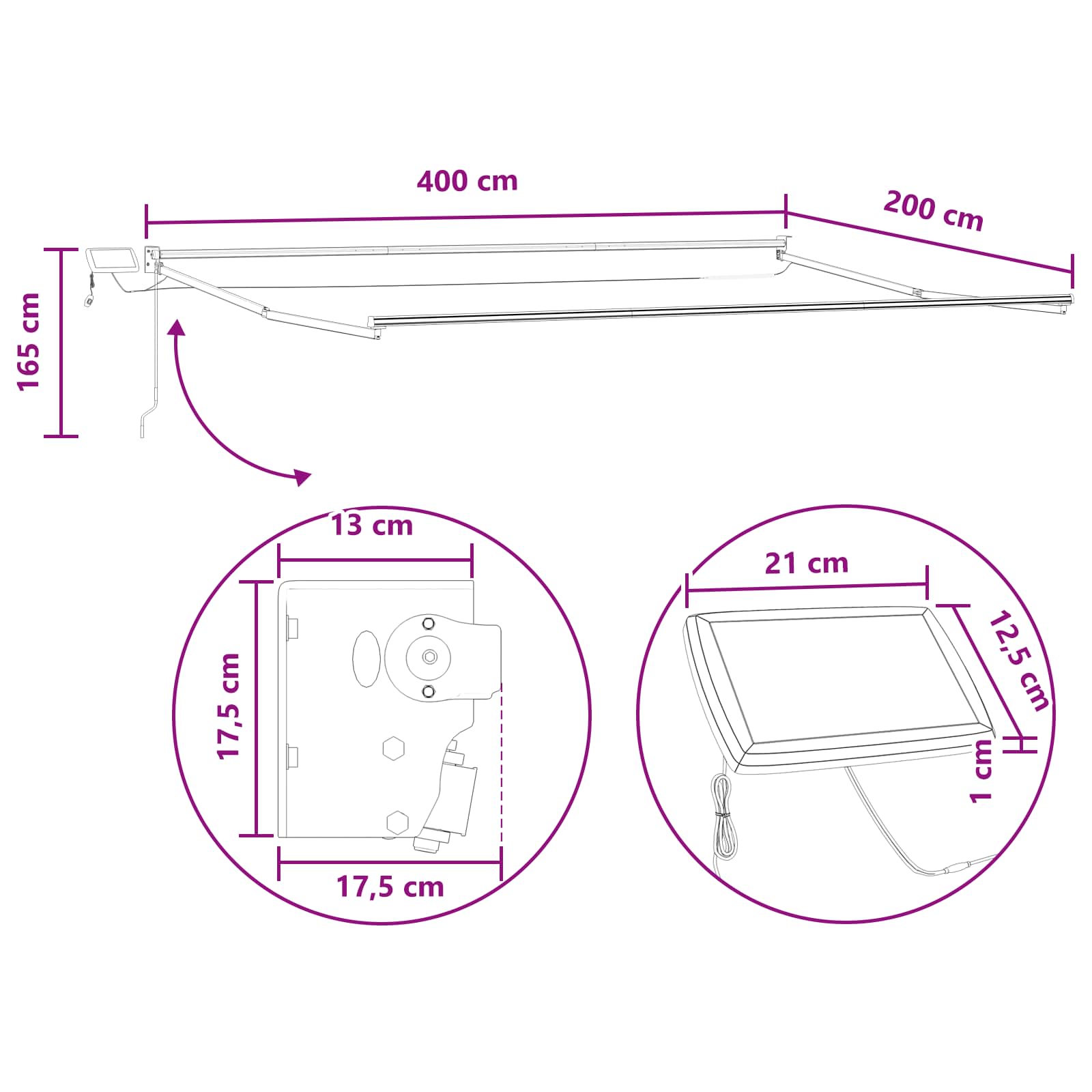 Handbediende luifel met LED's Lichtgrijs en wit. – afbeelding 9