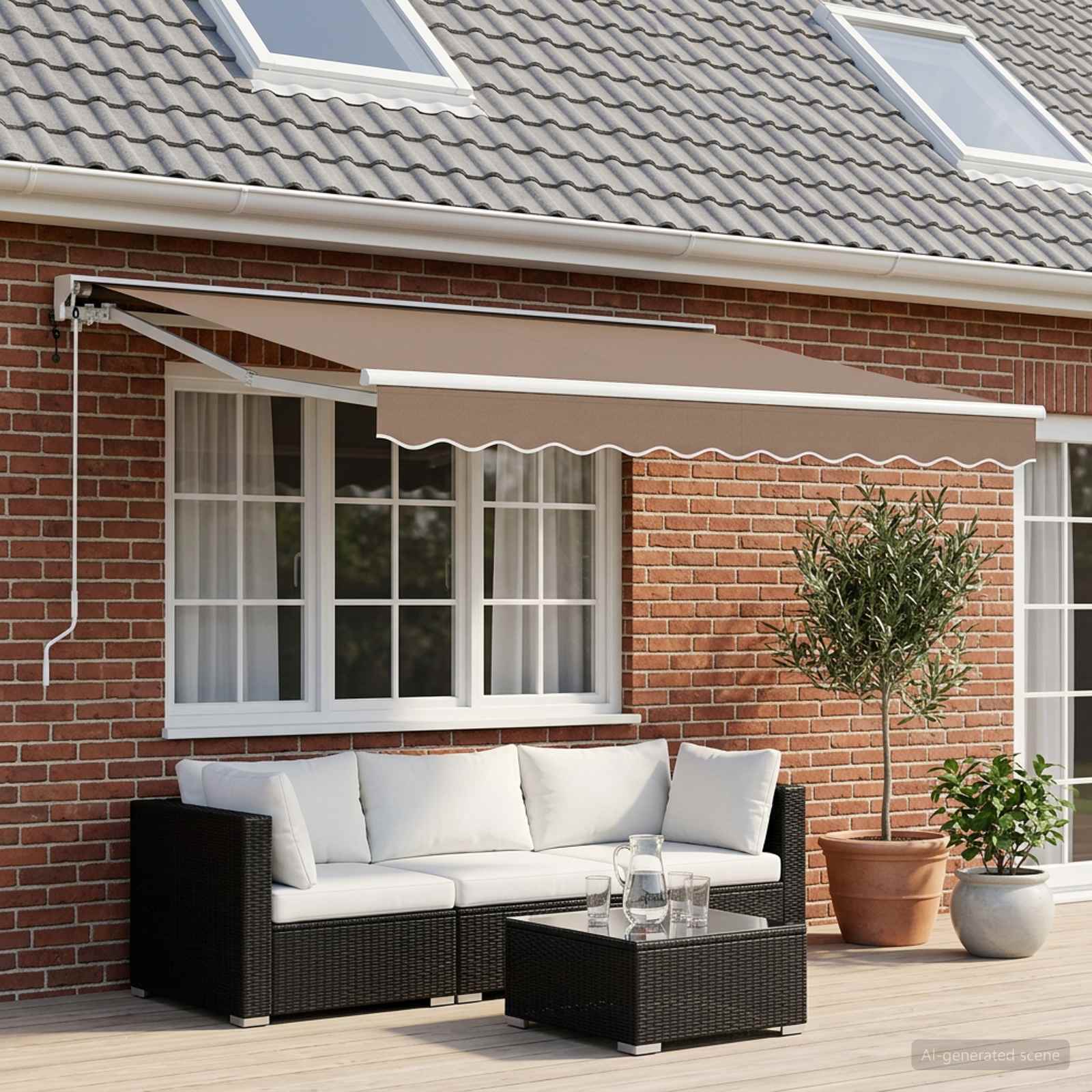 Uitschuifbare luifel Taupe 4 x 2 m Polyester en Aluminium