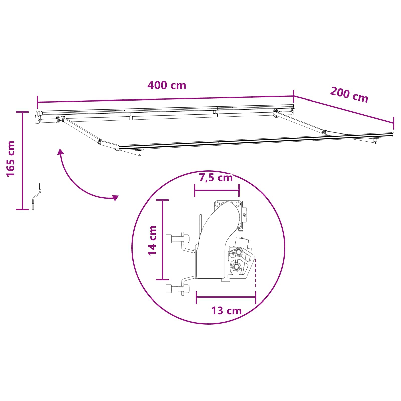 Inklapbaar Zonnescherm Lichtgrijs en wit. 4 x 2 m Stof – afbeelding 7