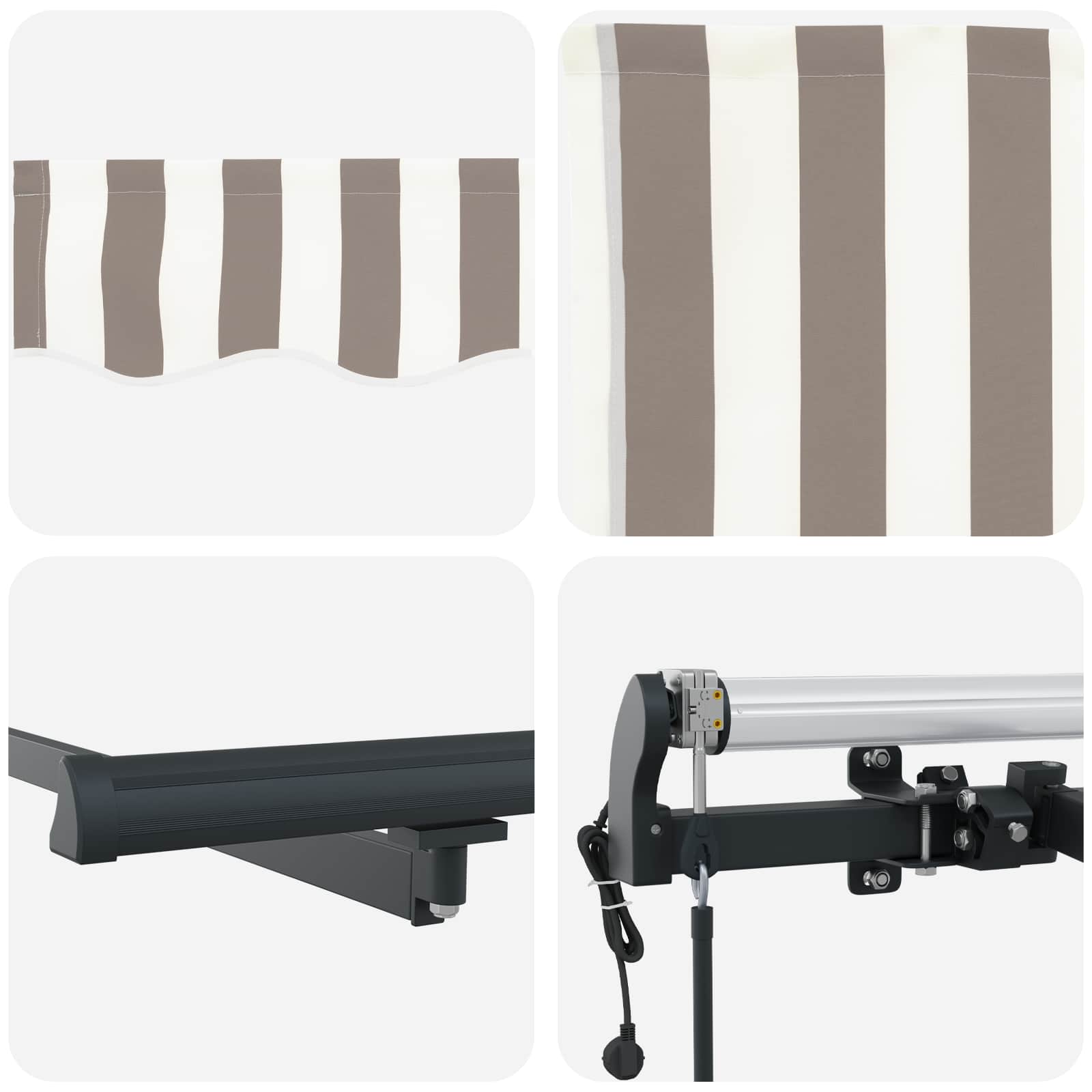 Inklapbaar Zonnescherm Lichtgrijs en wit. 4 x 2 m Stof – afbeelding 4