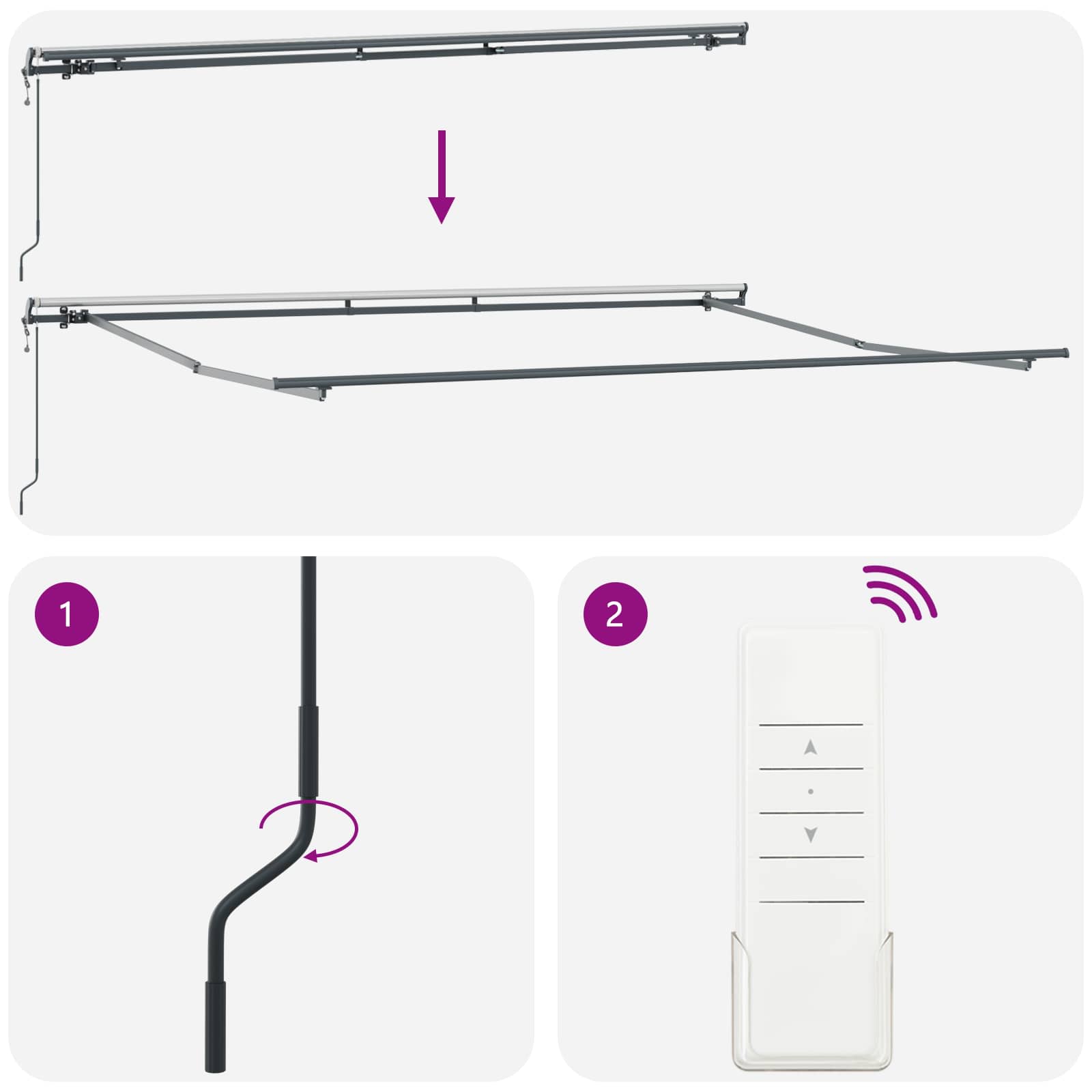 Inklapbaar Zonnescherm Lichtgrijs en wit. 4 x 2 m Stof – afbeelding 5