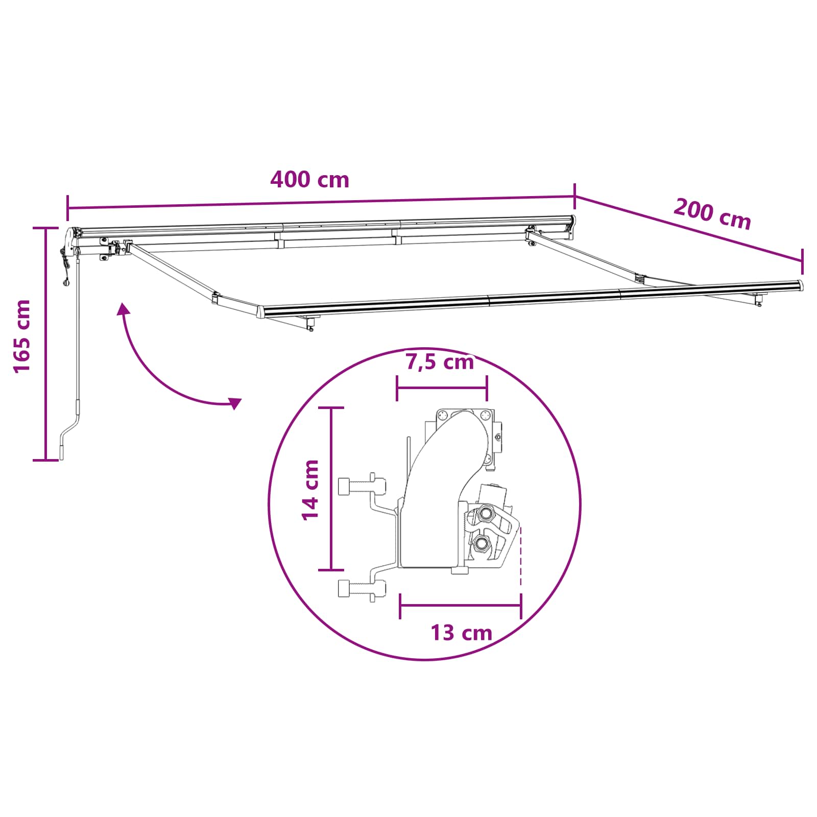 Inklapbaar Zonnescherm Lichtgrijs en wit. 4 x 2 m Stof – afbeelding 8