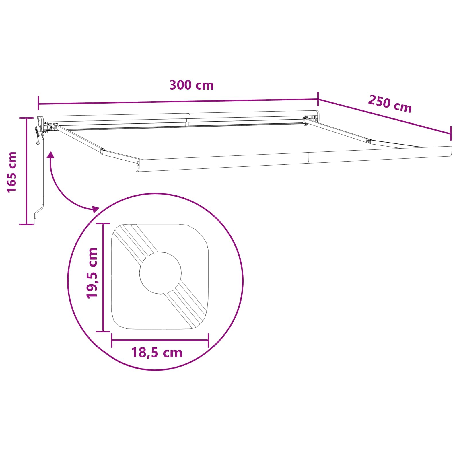 Uitschuifbare luifel Lichtgrijs en wit. 300 x 250 cm – afbeelding 8