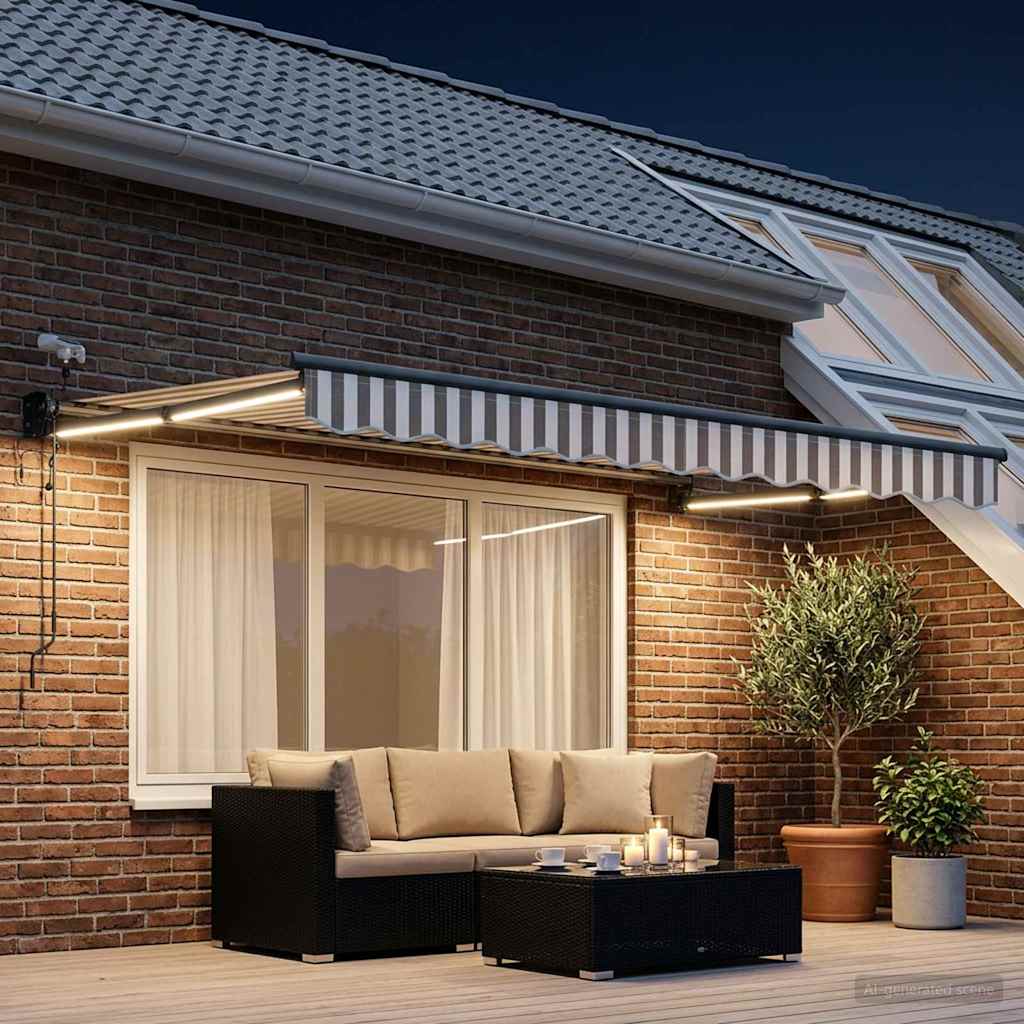 Elektrisch Uittrekbaar Zonnescherm Lichtgrijs en wit. – afbeelding 3