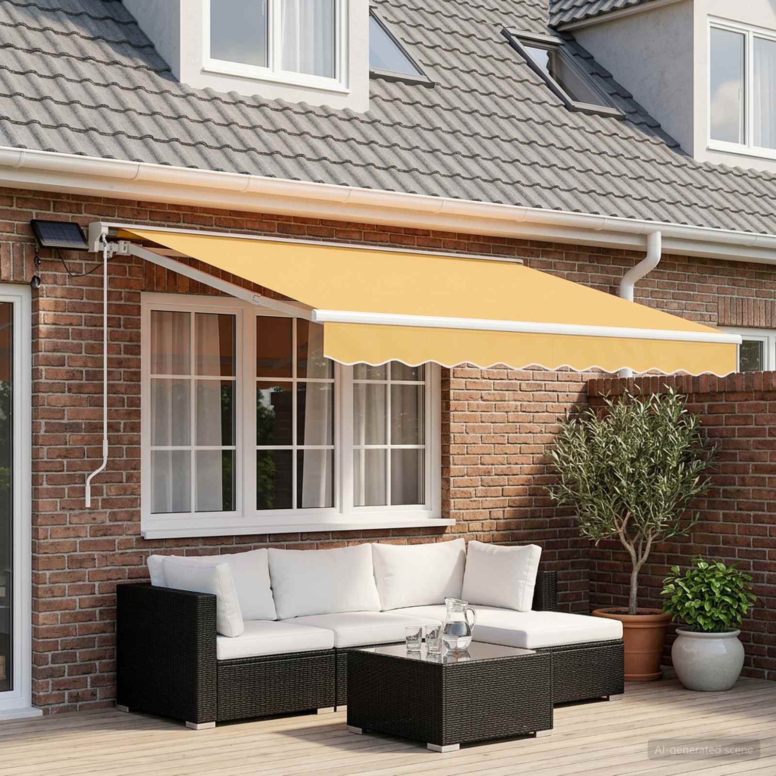 Handmatige Luifelhouder met LED's Zand 3,5 x 2,5 m