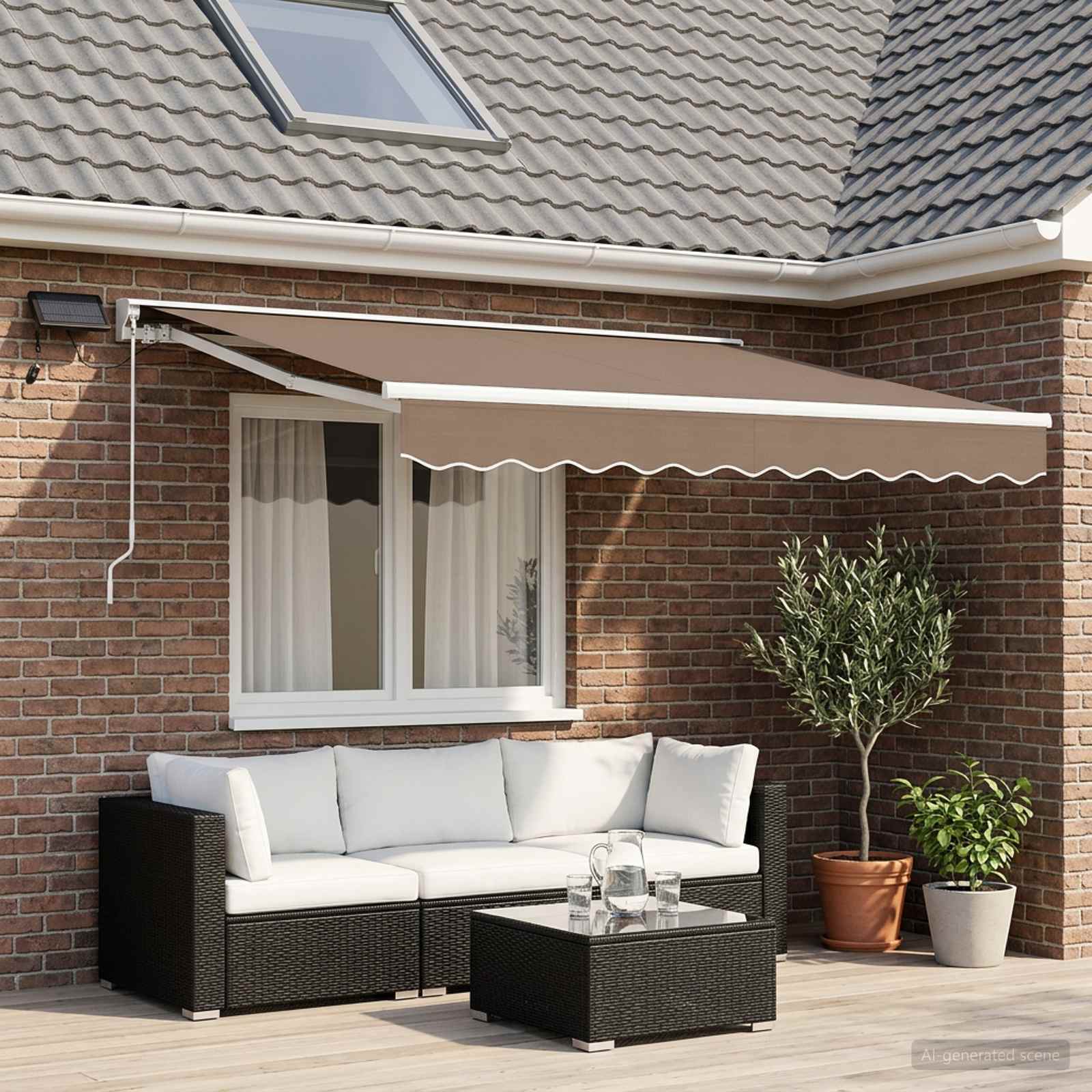 Handmatige Luifelhouder met LED's Taupe 3,5 x 2,5 m