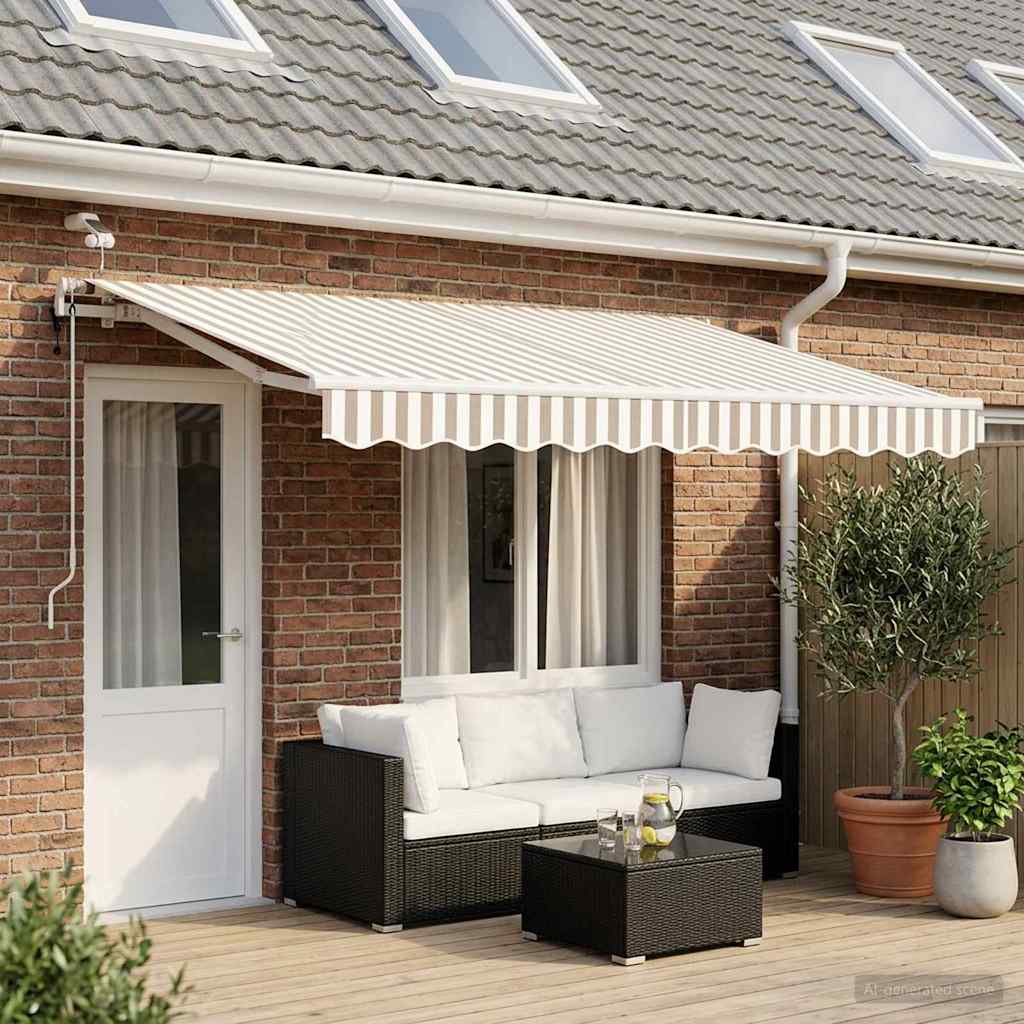 Uitschuifbare luifel Lichtgrijs en wit. 400 × 300 cm Polyester