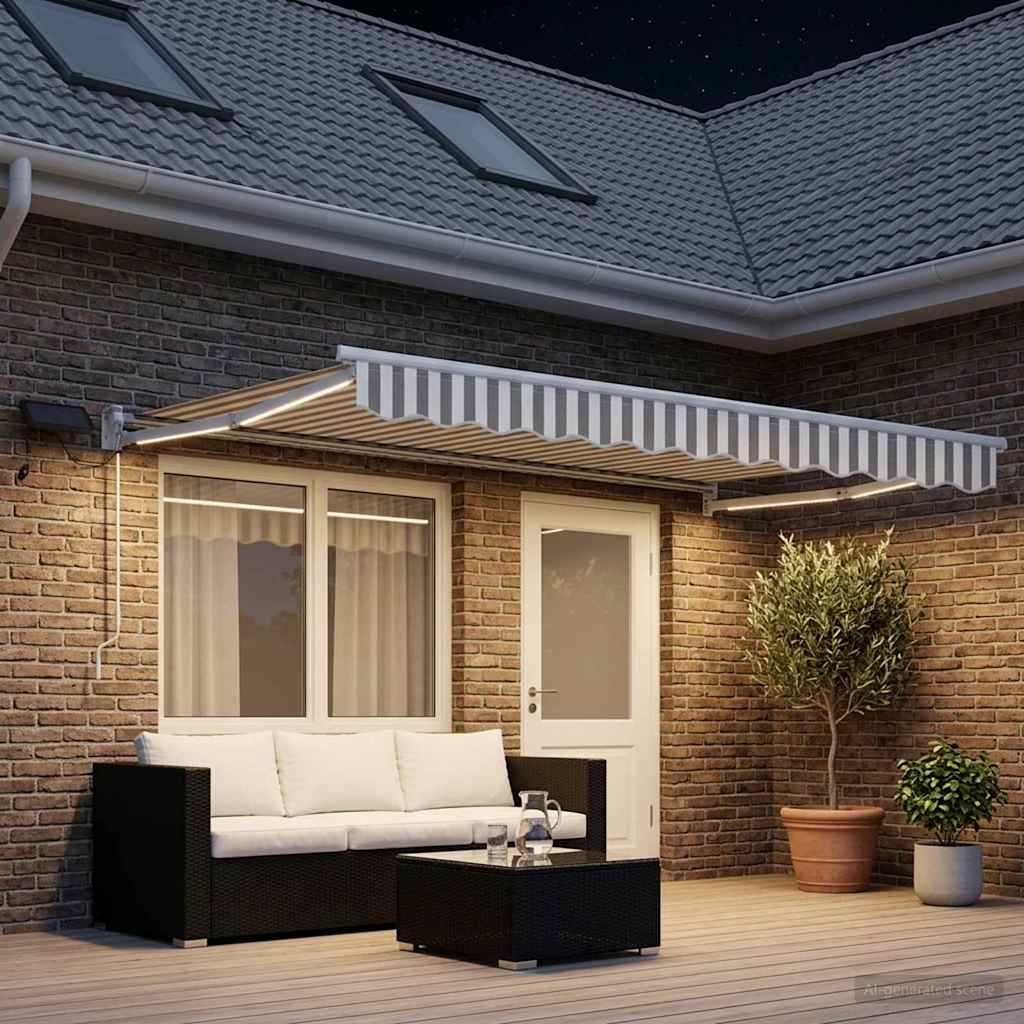 Handbediende luifel met LED's Lichtgrijs en wit. – afbeelding 3