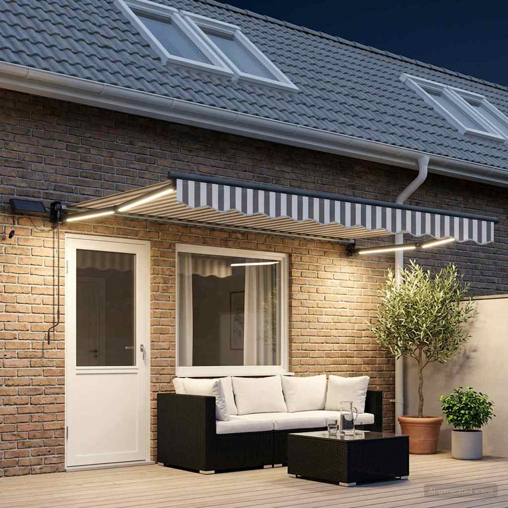 Handbediende luifel met LED's Lichtgrijs en wit. – afbeelding 3