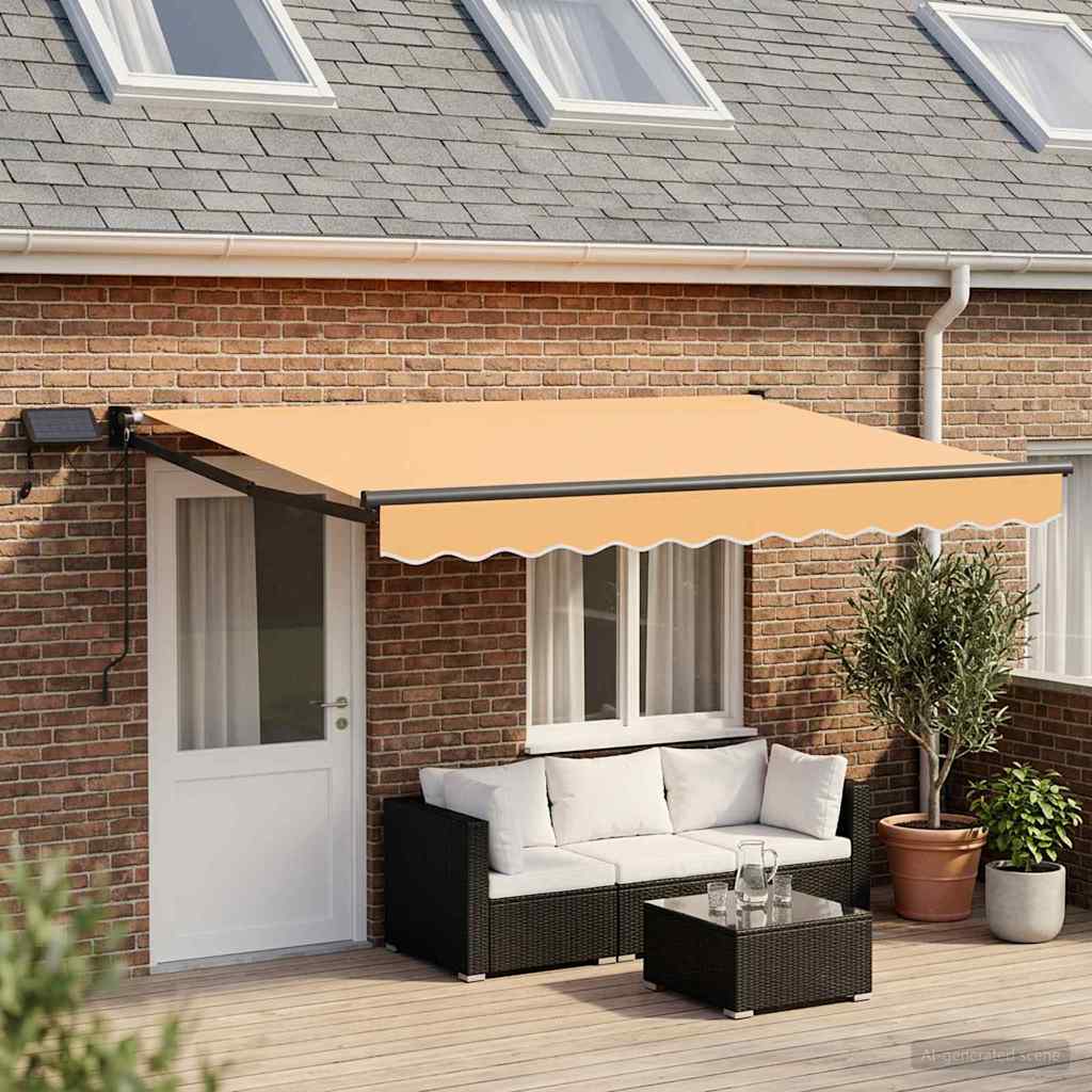 Handbediende luifel met LED's Zand 100% Polyester en Aluminium