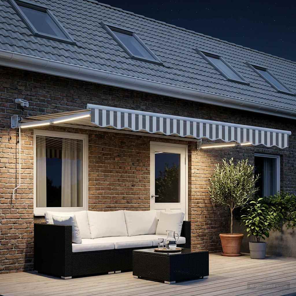 Elektrisch Uittrekbaar Zonnescherm Lichtgrijs en wit. – afbeelding 3