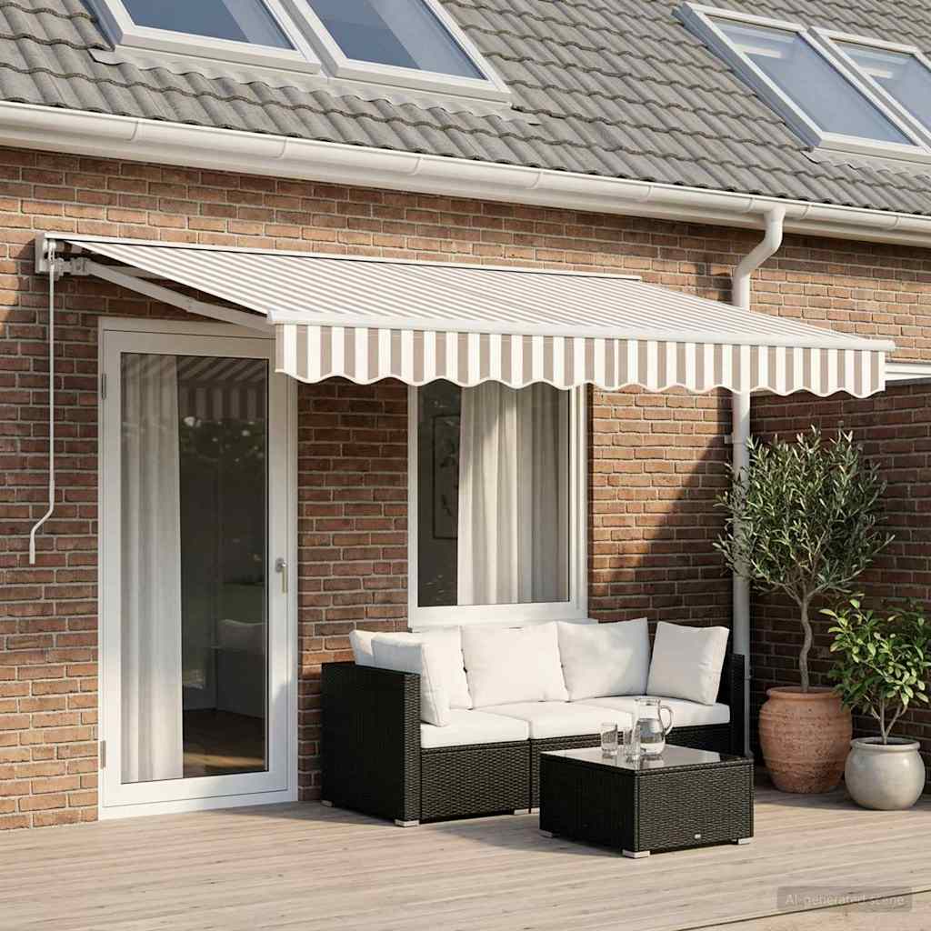 Handmatig uitschuifbare luifel Lichtgrijs en wit. 4 × 3 m