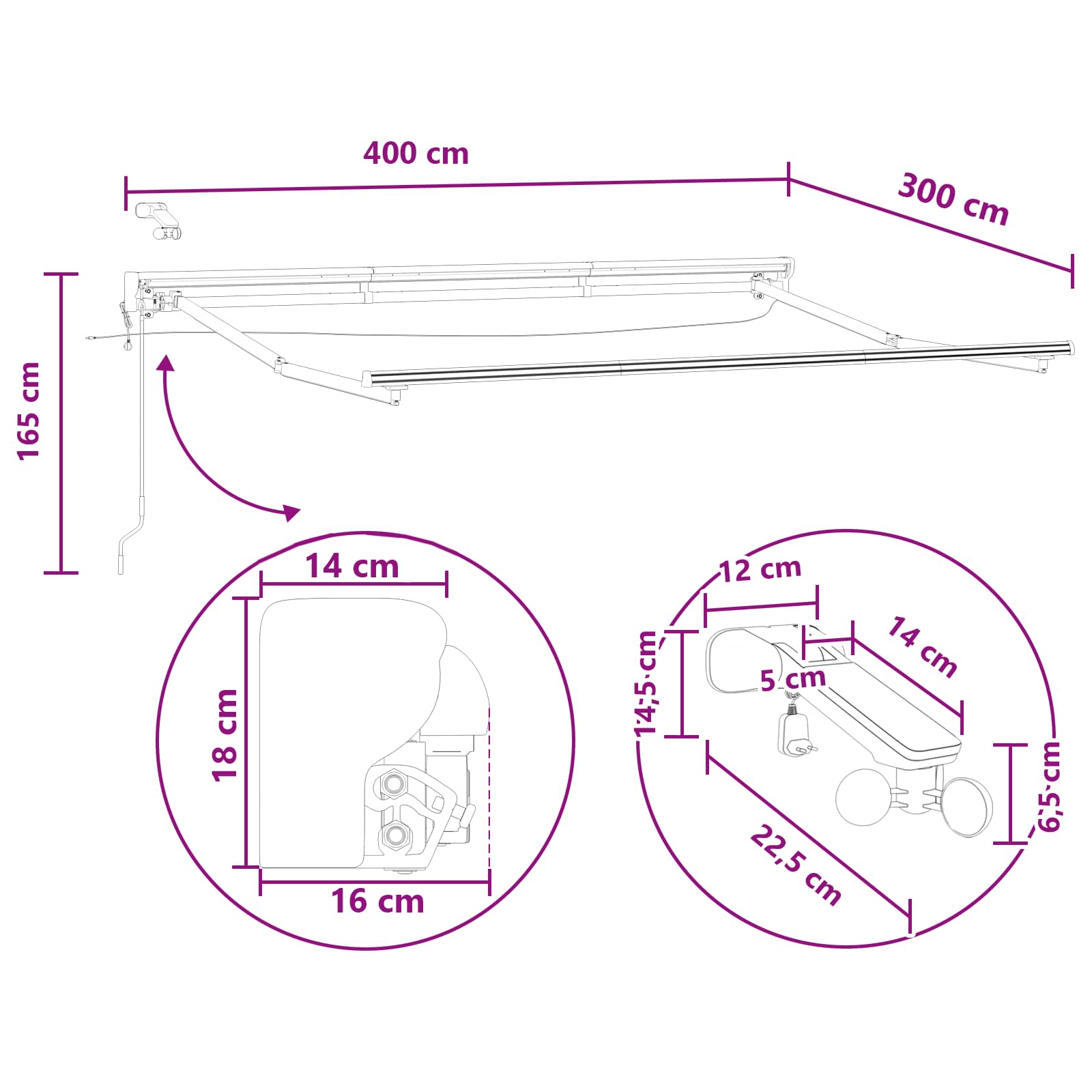 Elektrisch Uittrekbaar Zonnescherm Lichtgrijs en wit. 4 × 3 m – afbeelding 12