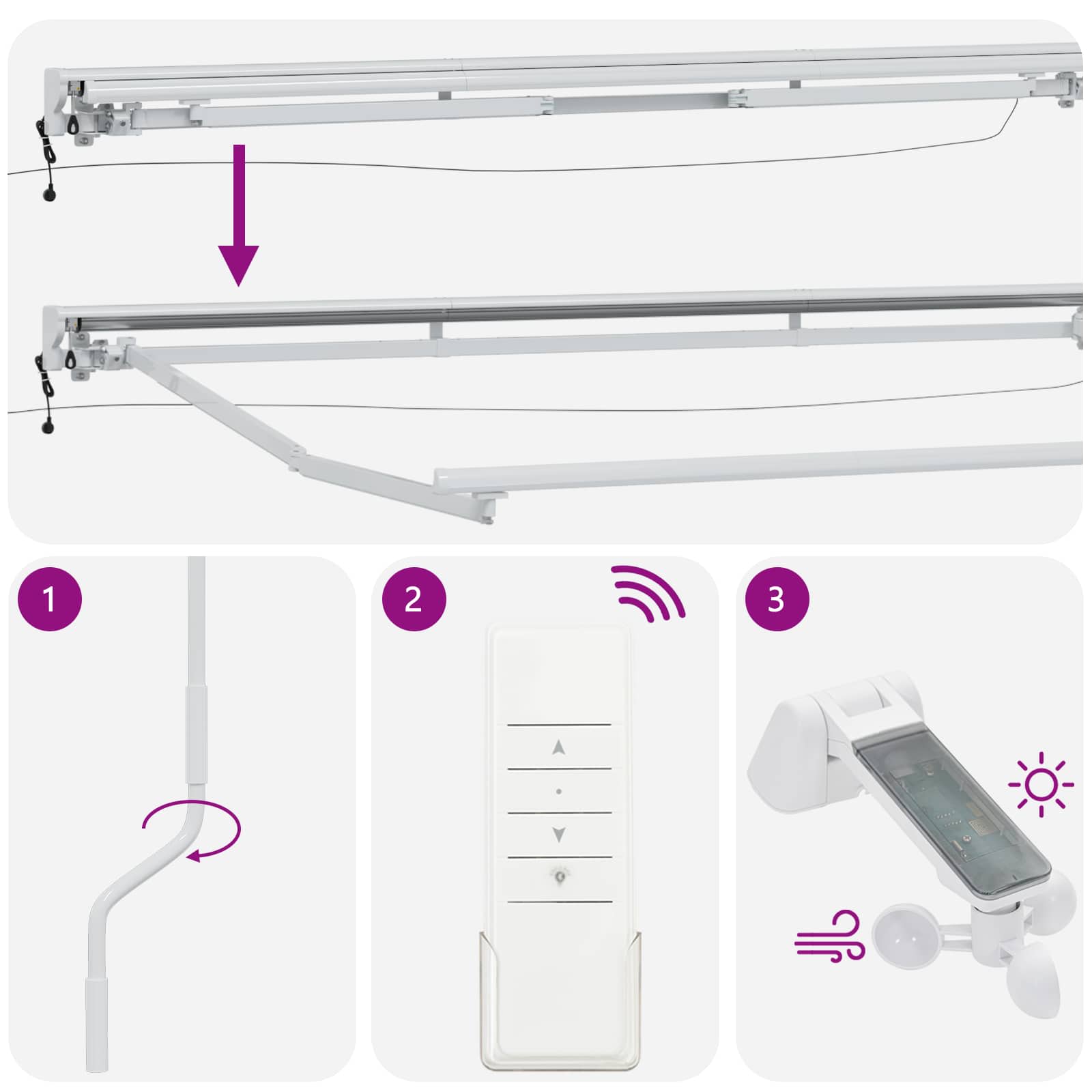 Elektrisch Uittrekbaar Zonnescherm Lichtgrijs en wit. 4 × 3 m – afbeelding 9