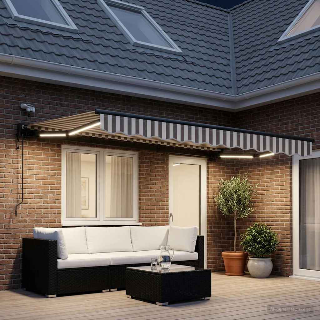 Elektrisch Uittrekbaar Zonnescherm Lichtgrijs en wit. 4 × 3 m – afbeelding 1