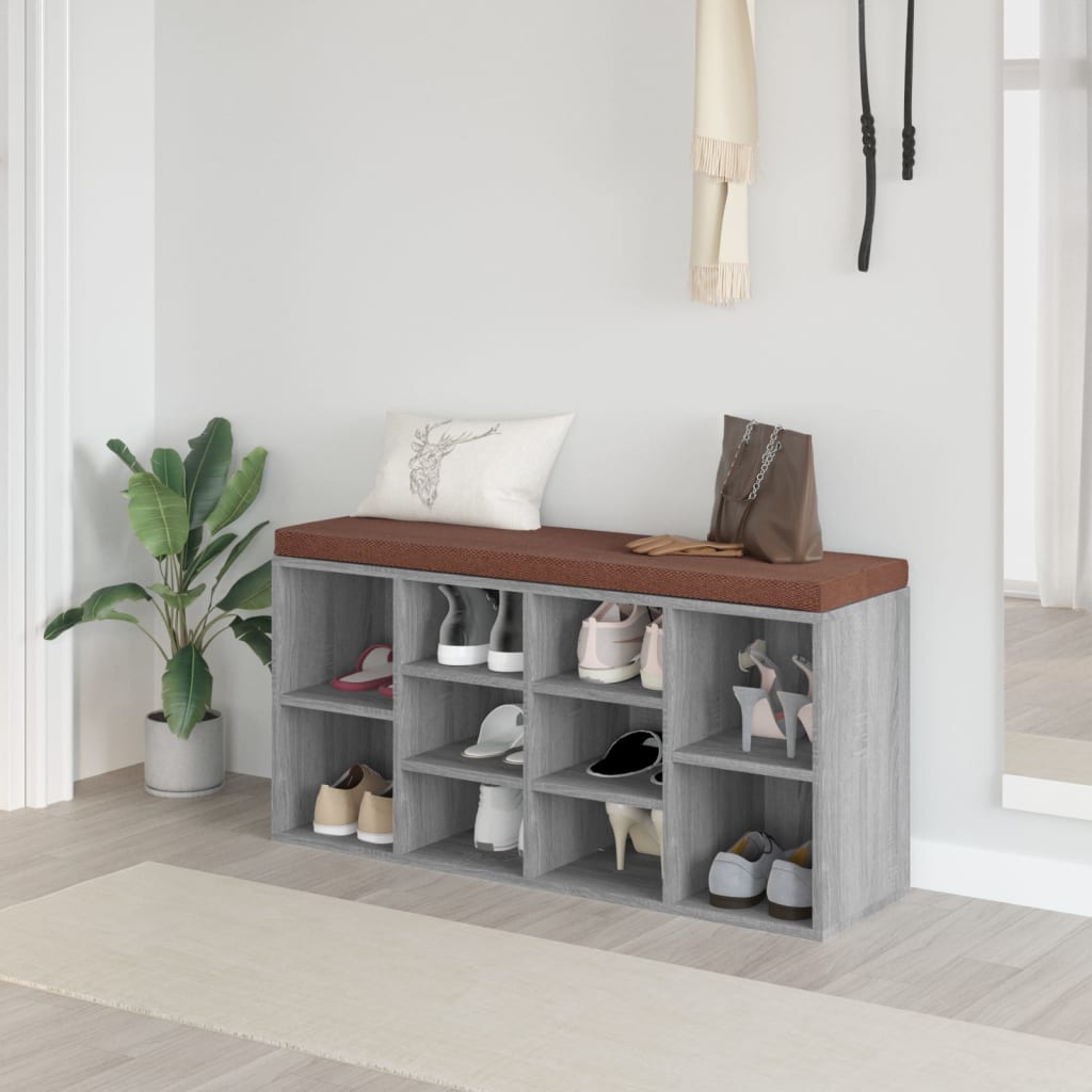 Schoenenbank 103x30x48 cm bewerkt hout grijs sonoma eikenkleur – afbeelding 1