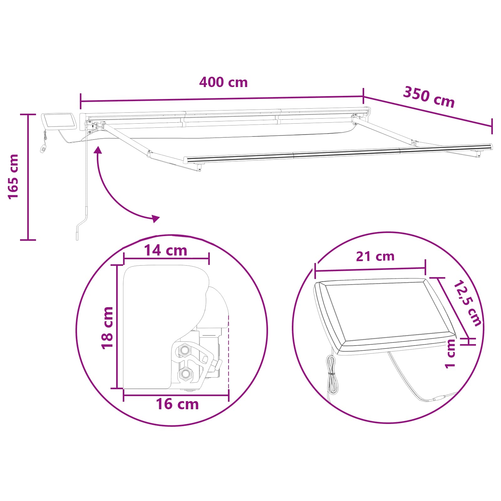 Handmatige Luifelhouder met LED's Zand 4 × 3,5 m – afbeelding 11