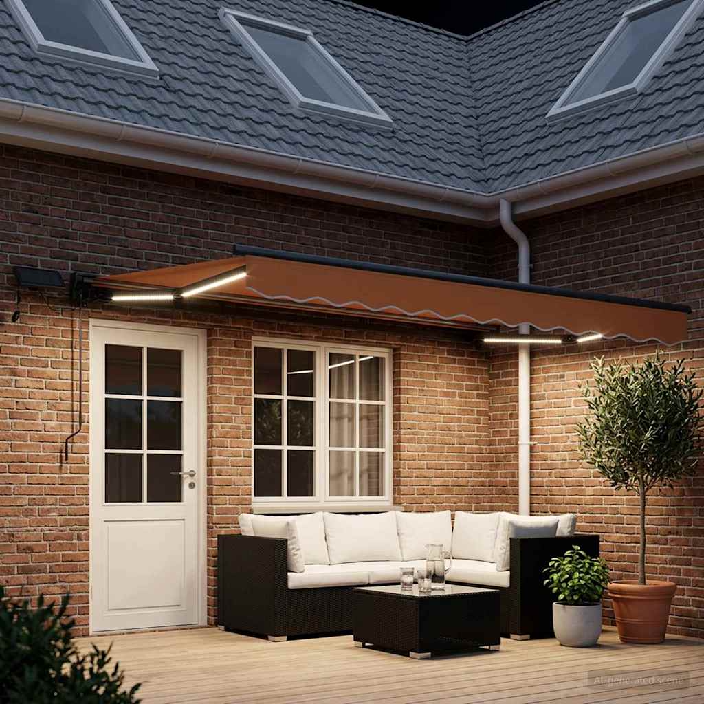 Handmatige Luifelhouder met LED's Zand 4 × 3,5 m – afbeelding 3