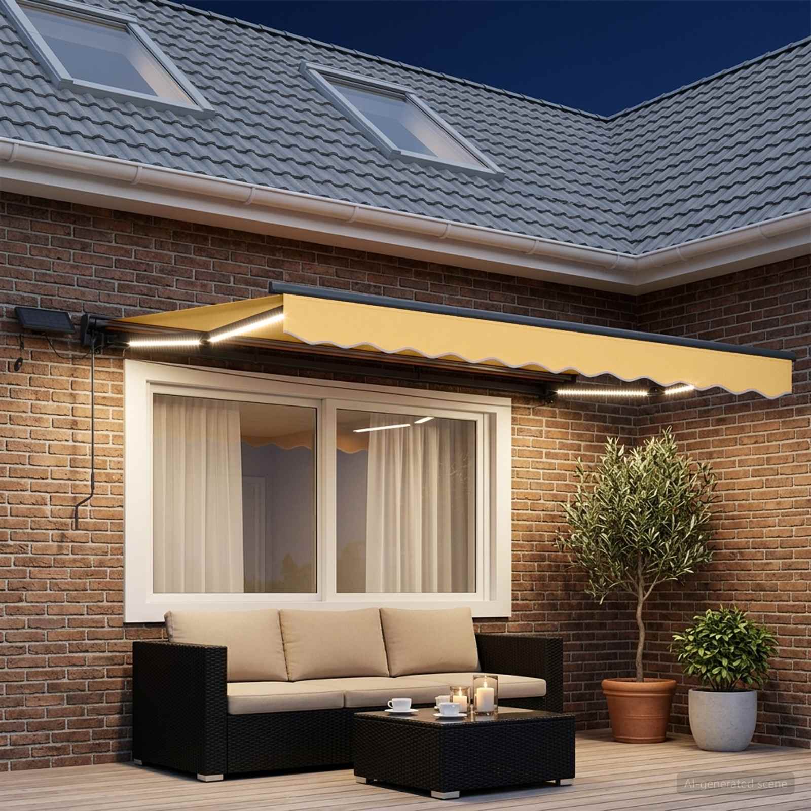 Handmatige Luifelhouder met LED's Zand 4 × 3,5 m – afbeelding 4