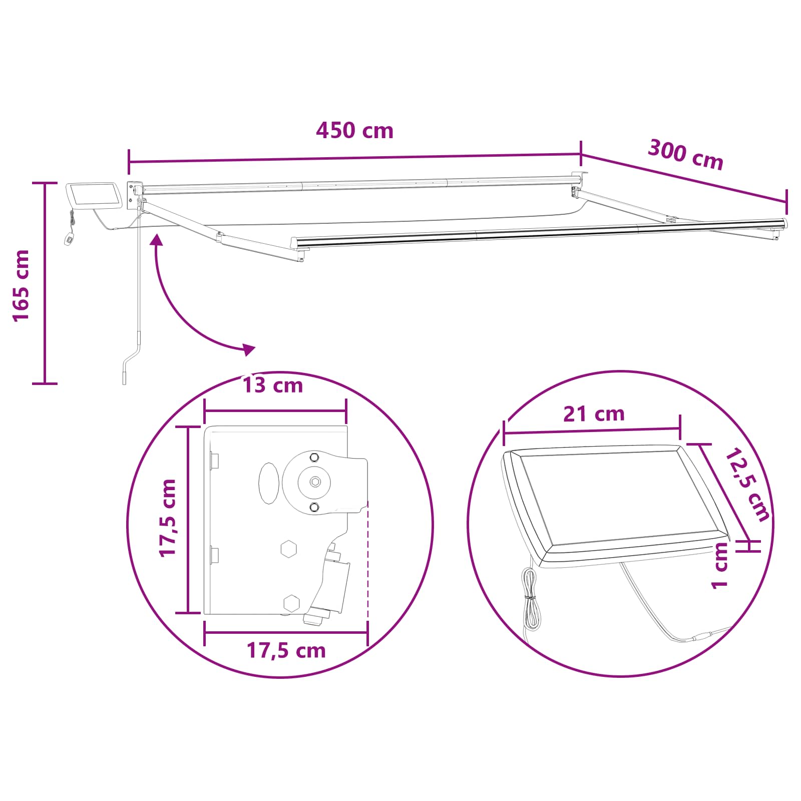 Handbediende luifel met LED's Lichtgrijs en wit. – afbeelding 10