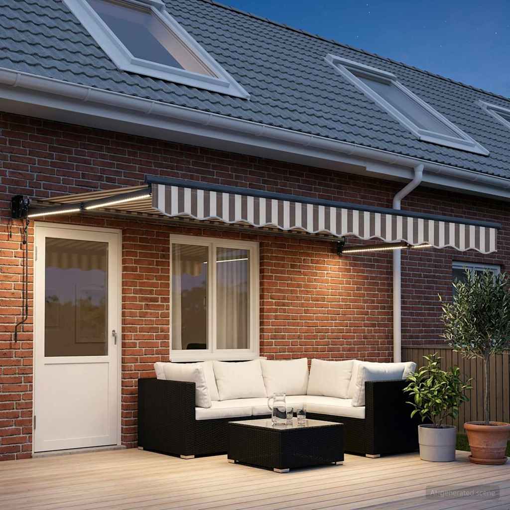Elektrisch Uittrekbaar Zonnescherm Lichtgrijs en wit. – afbeelding 3