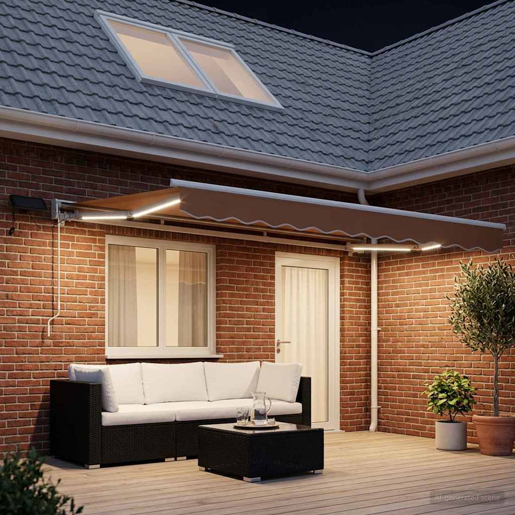 Handmatige Luifelhouder met LED's Zand 4,5 × 3 m