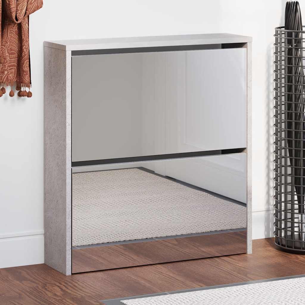 Schoenenkast met spiegel 2-laags 63x17x67 cm betongrijs – afbeelding 1