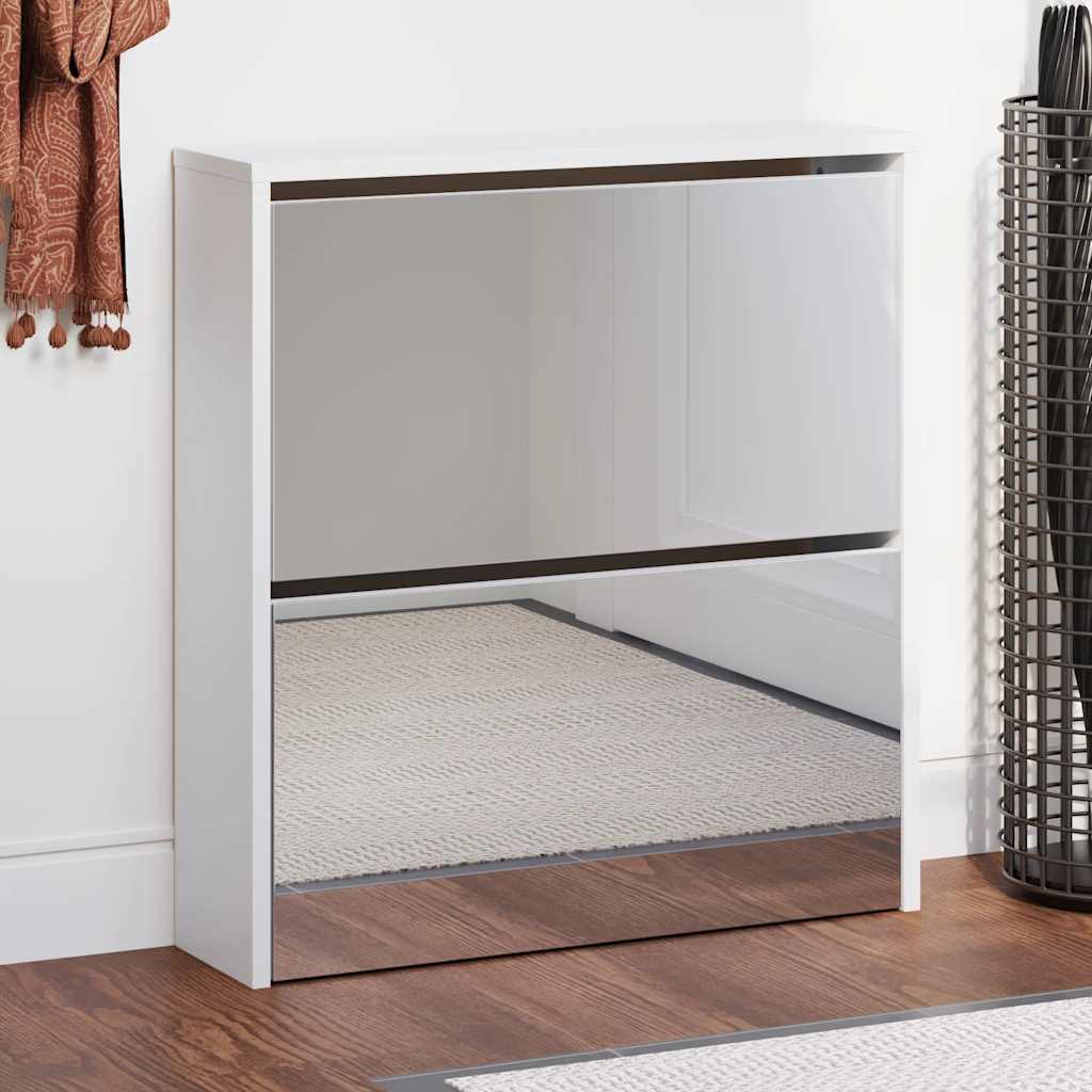 Schoenenkast met spiegel 2-laags 63x17x67 cm hoogglans wit