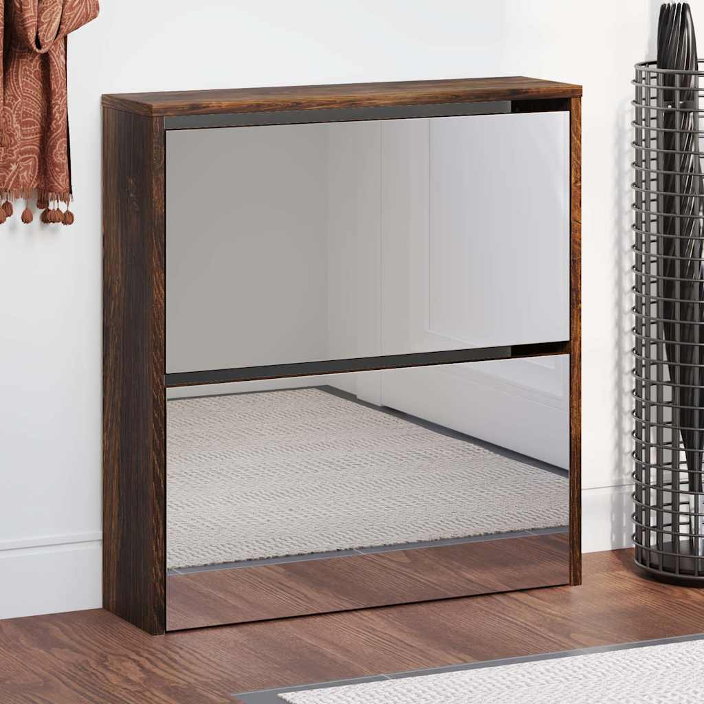 Schoenenkast met spiegel 2-laags 63x17x67 cm gerookt eiken