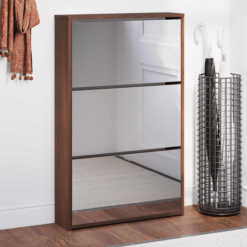 Schoenenkast met spiegel 3-laags 63x17x102,5 cm bruineiken