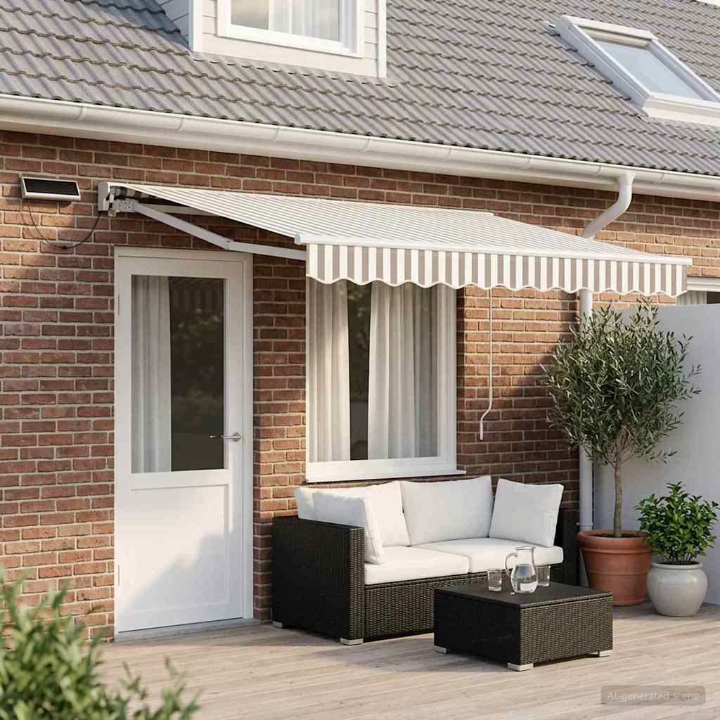 Elektrisch Uittrekbaar Zonnescherm Lichtgrijs en wit. 5 x 3 m