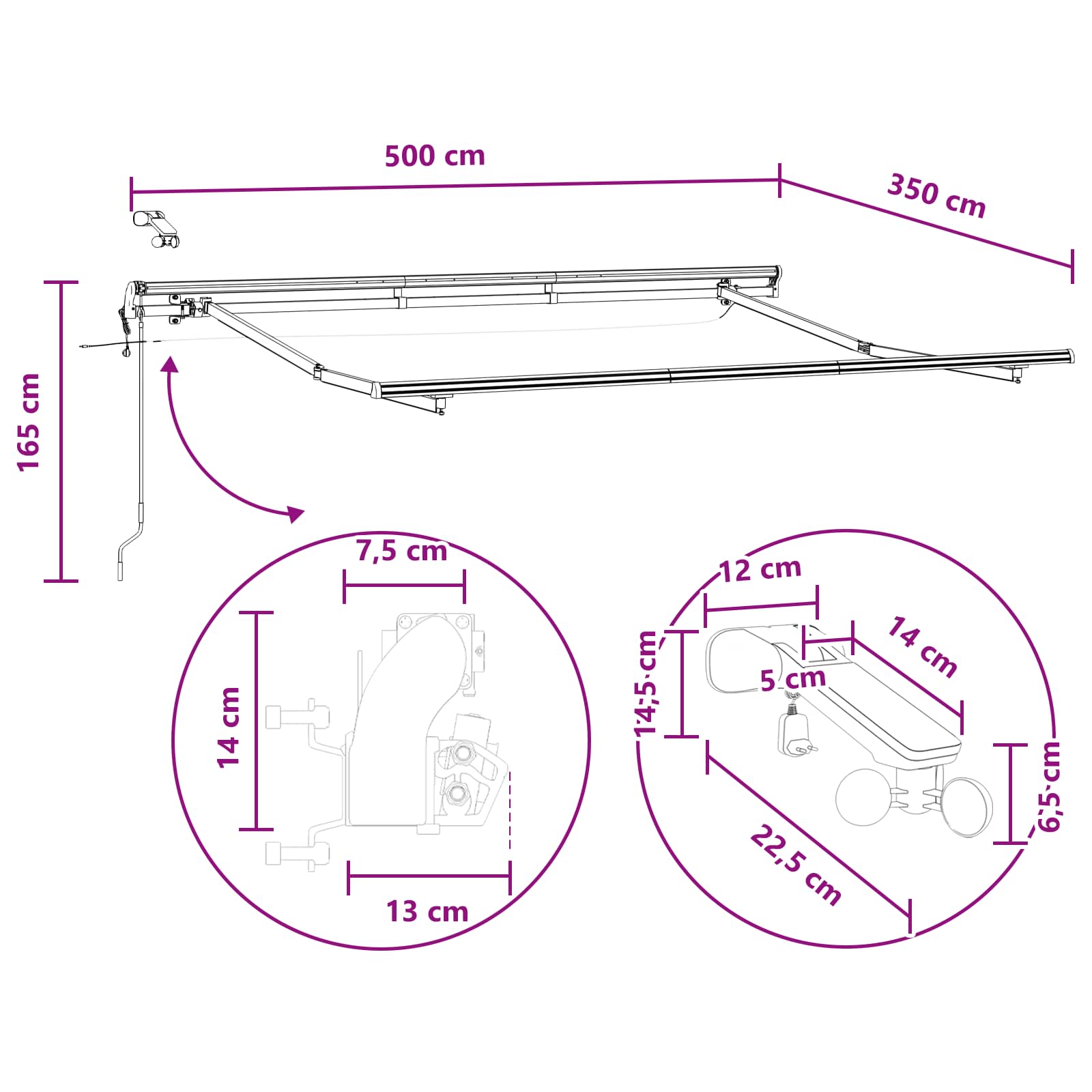 Uitschuifbare luifel Lichtgrijs en wit. 500 × 350 cm Polyester – afbeelding 12