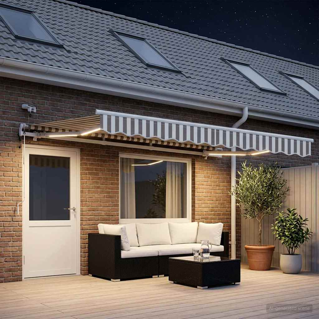 Uitschuifbare luifel Lichtgrijs en wit. 500 × 350 cm Polyester – afbeelding 3