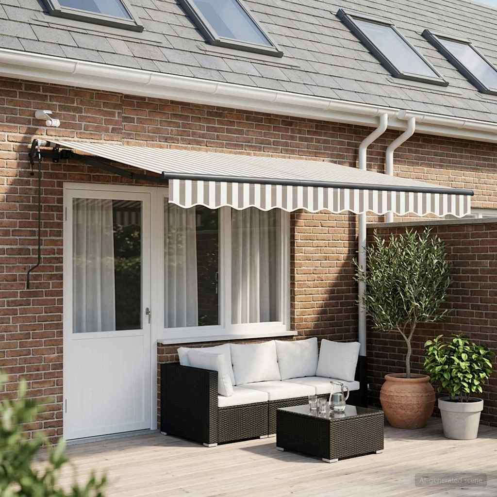 Uitschuifbare luifel Lichtgrijs en wit. 500 × 350 cm Polyester