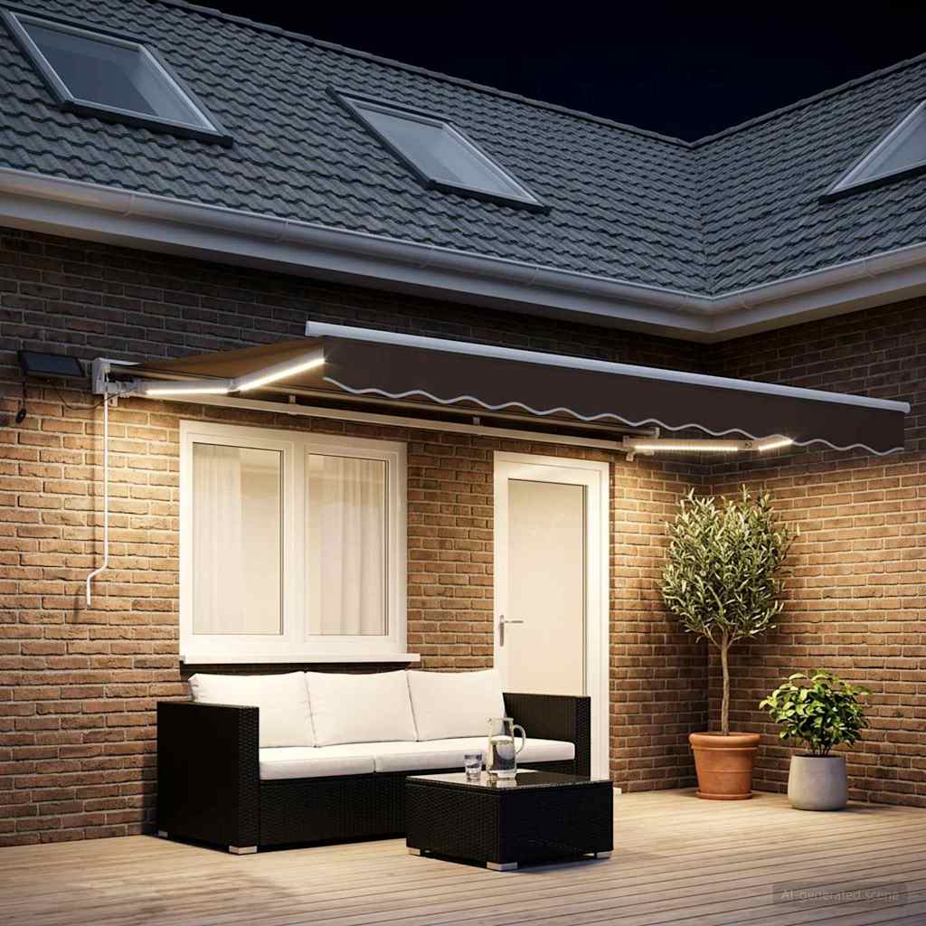 Handmatige Luifelhouder met LED's Taupe 5 × 3,5 m