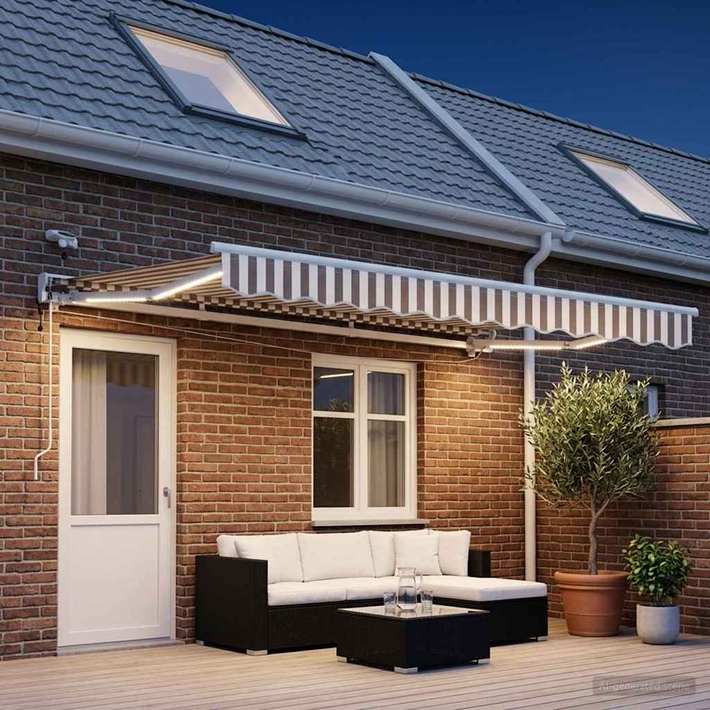Elektrisch Uittrekbaar Zonnescherm Lichtgrijs en wit. 5 × 3,5 m