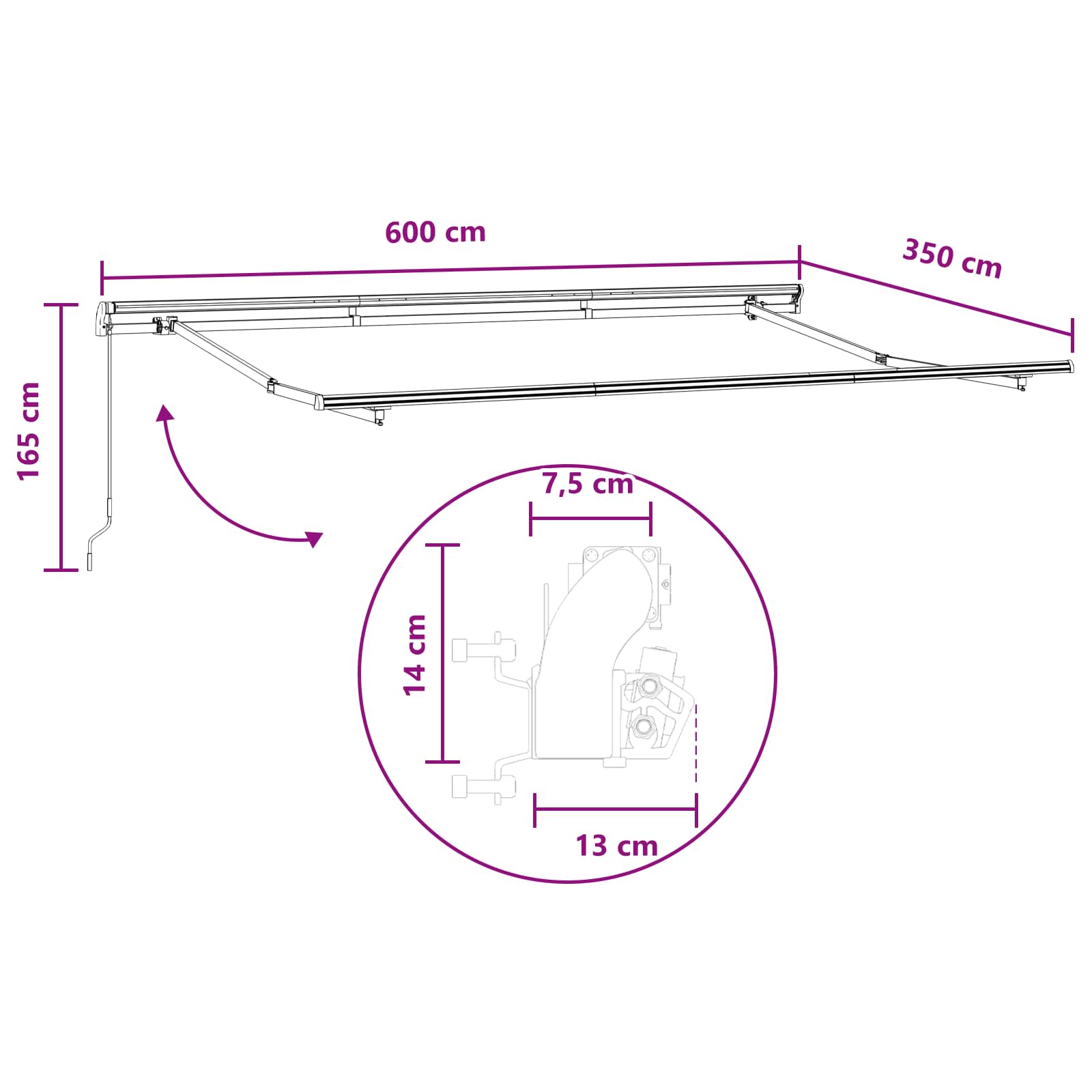 Uitschuifbare luifel Taupe 600 × 350 cm Polyester en Aluminium – afbeelding 9