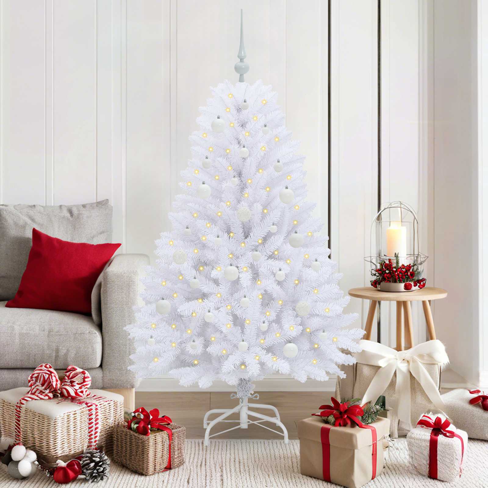 Kunstmatige Inklapbare Kerstboom Wit 150 cm PVC en Staal – afbeelding 1