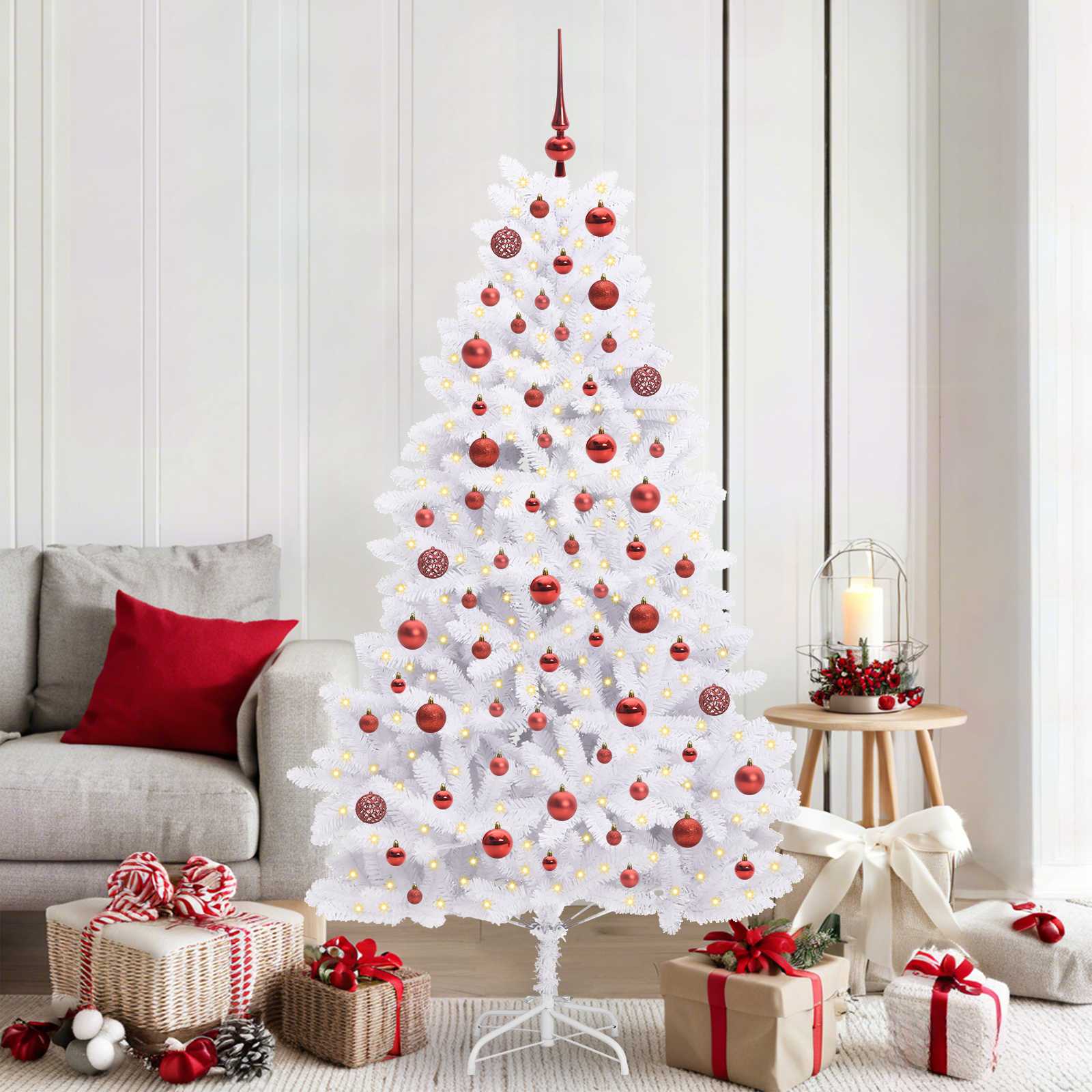 Kunstmatige Inklapbare Kerstboom Wit 180 cm PVC en staal – afbeelding 1