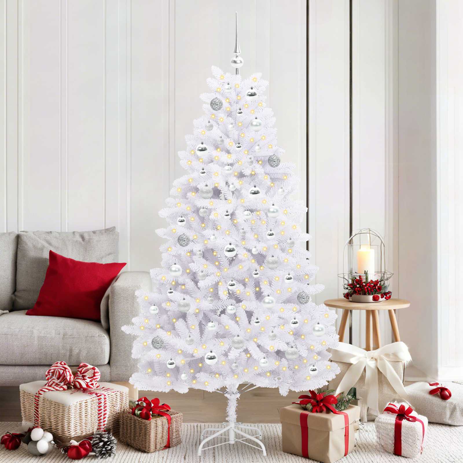 Kunstmatige Inklapbare Kerstboom Wit 180 cm PVC en staal – afbeelding 1
