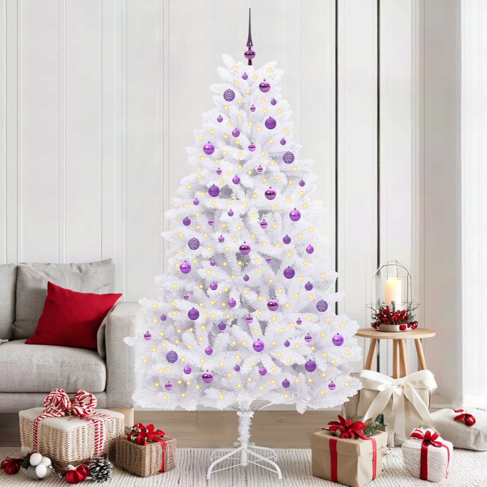 Kunstmatige Inklapbare Kerstboom Wit 210 cm PVC en staal – afbeelding 1