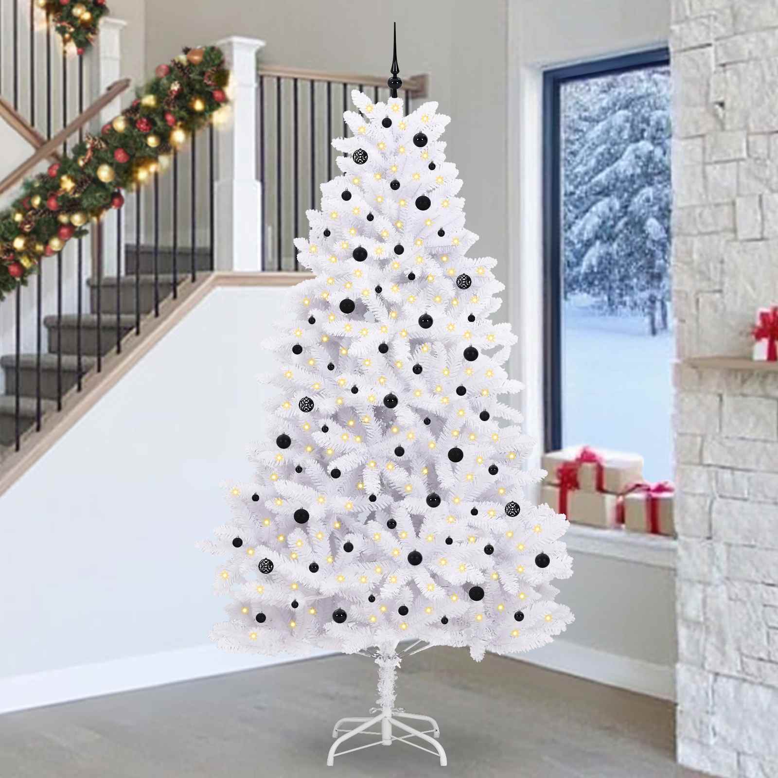 Kunstmatige Inklapbare Kerstboom Wit 270 cm PVC en staal