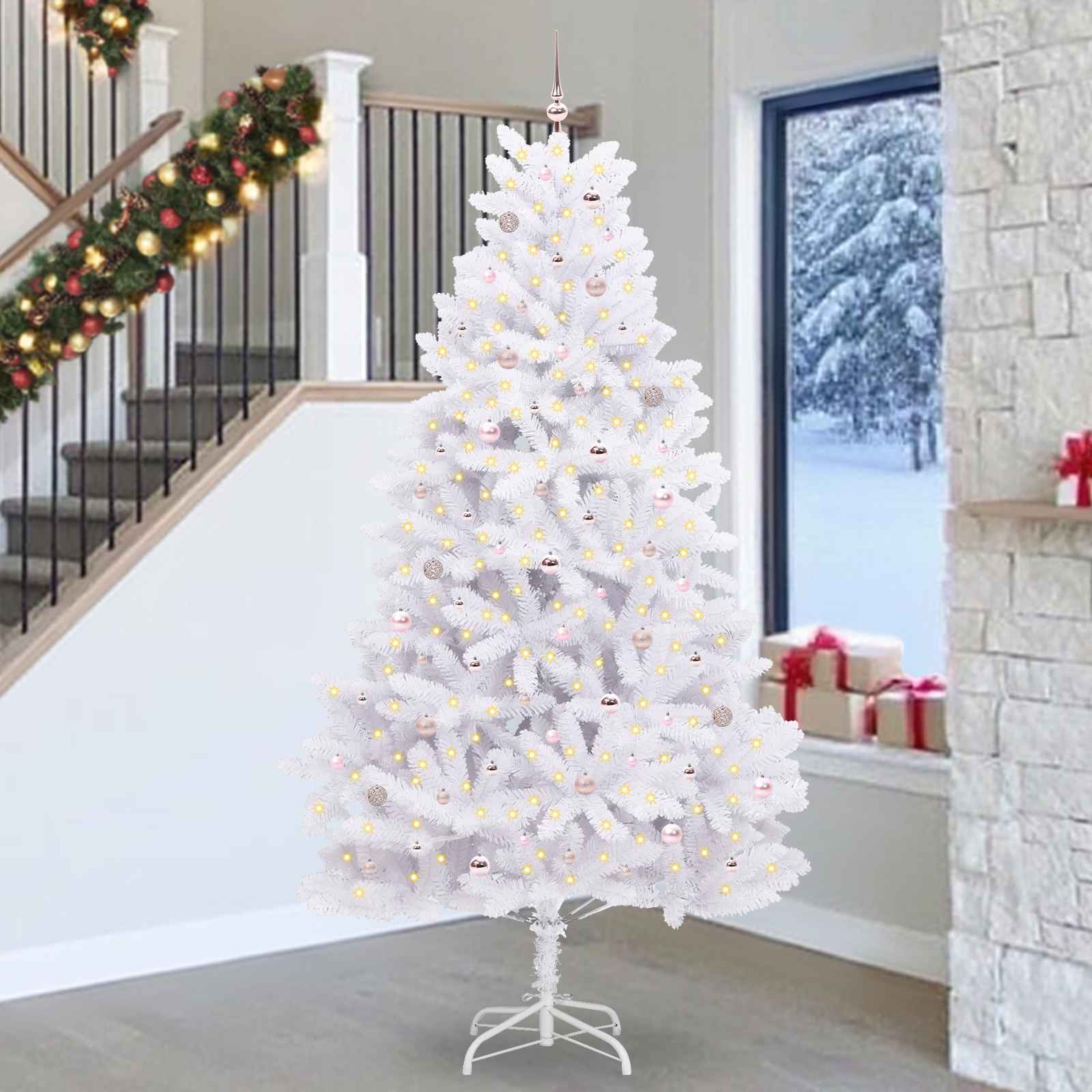Kunstmatige Inklapbare Kerstboom Wit 270 cm PVC en staal – afbeelding 1