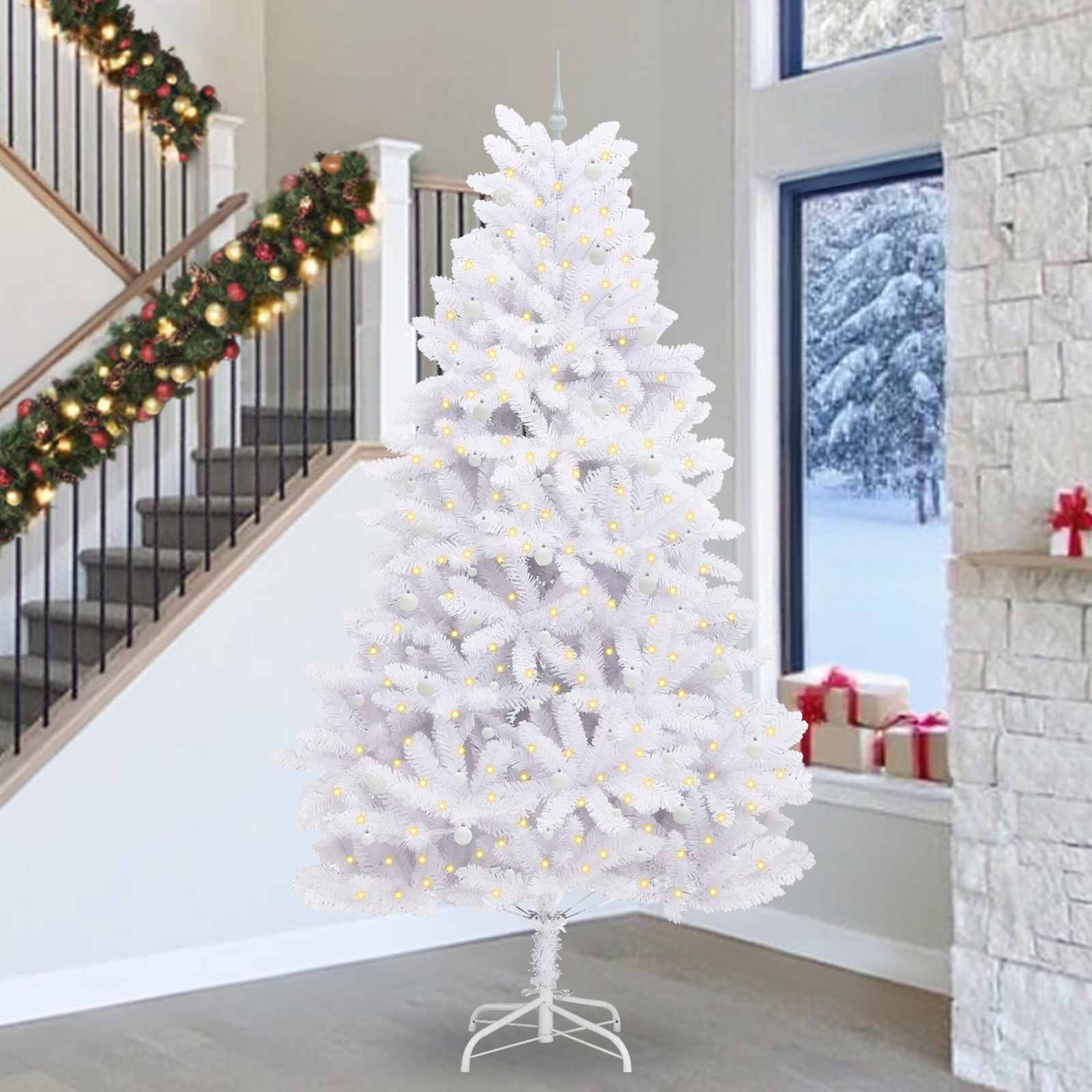 Kunstmatige Inklapbare Kerstboom Wit 300 cm PVC en staal