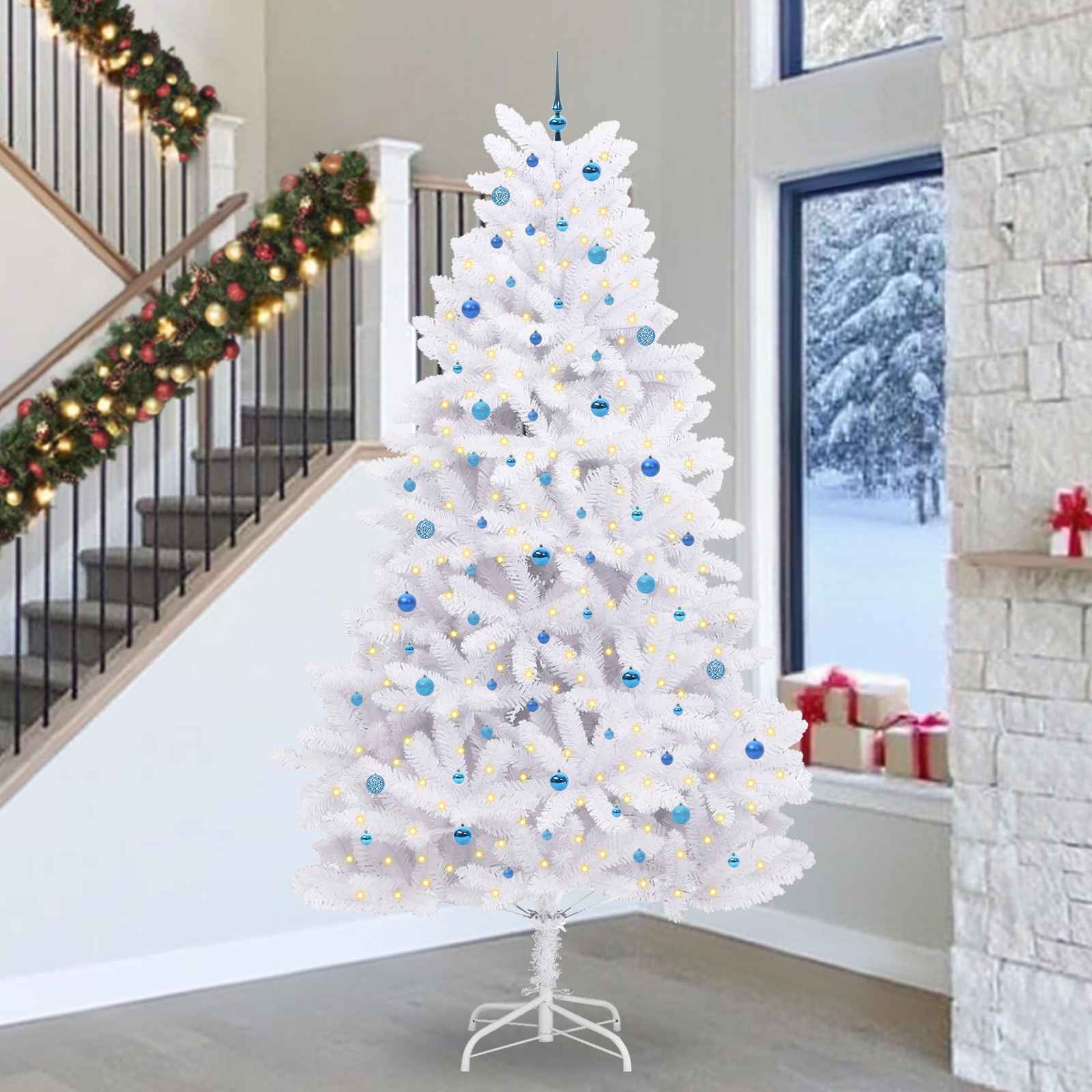 Kunstmatige Inklapbare Kerstboom Wit 300 cm PVC en staal