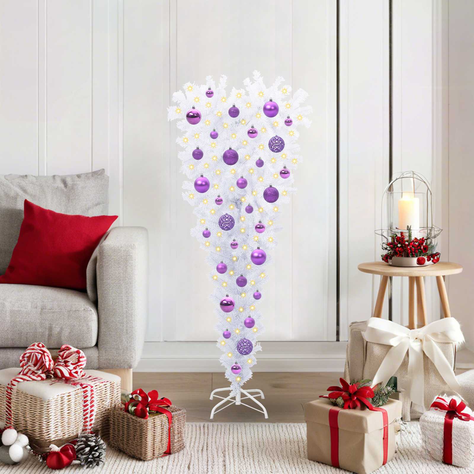 Kunstkerstboom met 150 LED Wit 120 cm PVC en Staal – afbeelding 1