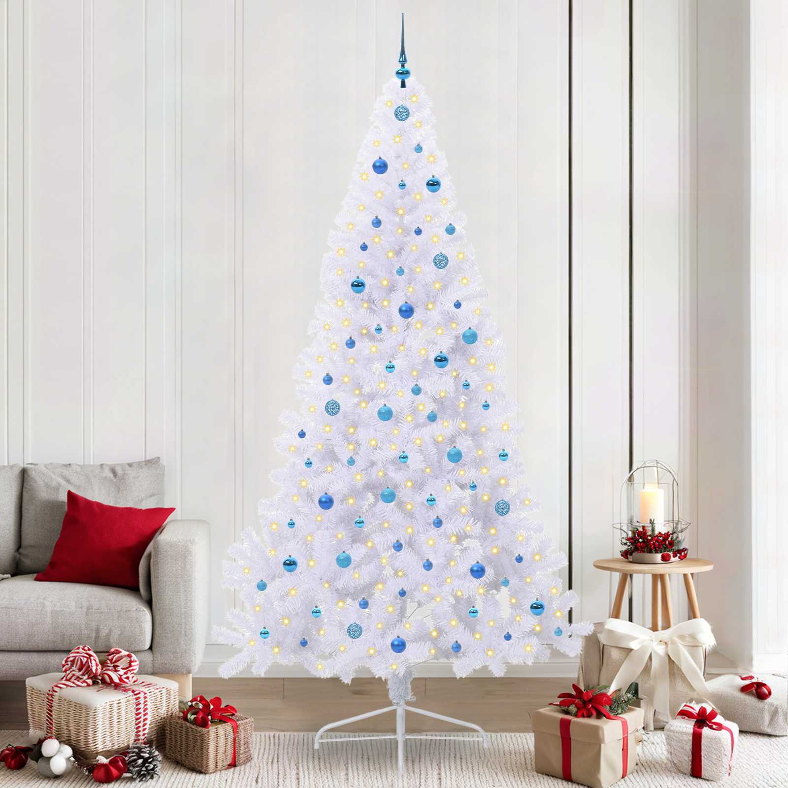 Kunstkerstboom met 300 LED Wit 240 cm PVC en staal – afbeelding 1