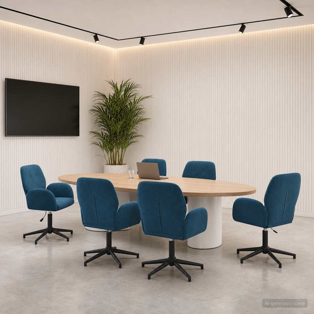 Draaiende Bureaustoelen 6 st 54 x 55 x 90 cm Blauw fluweel – afbeelding 1