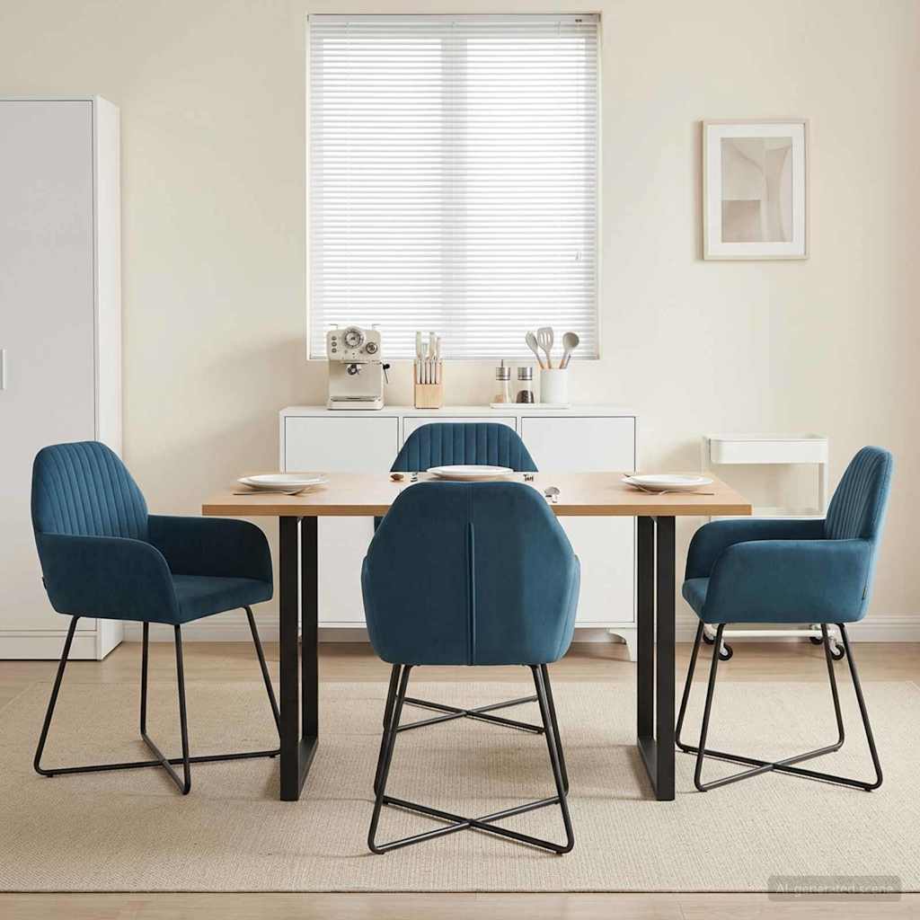 Eettafelstoelen 4 pcs fluweel Blauw 55 x 50 x 84 cm