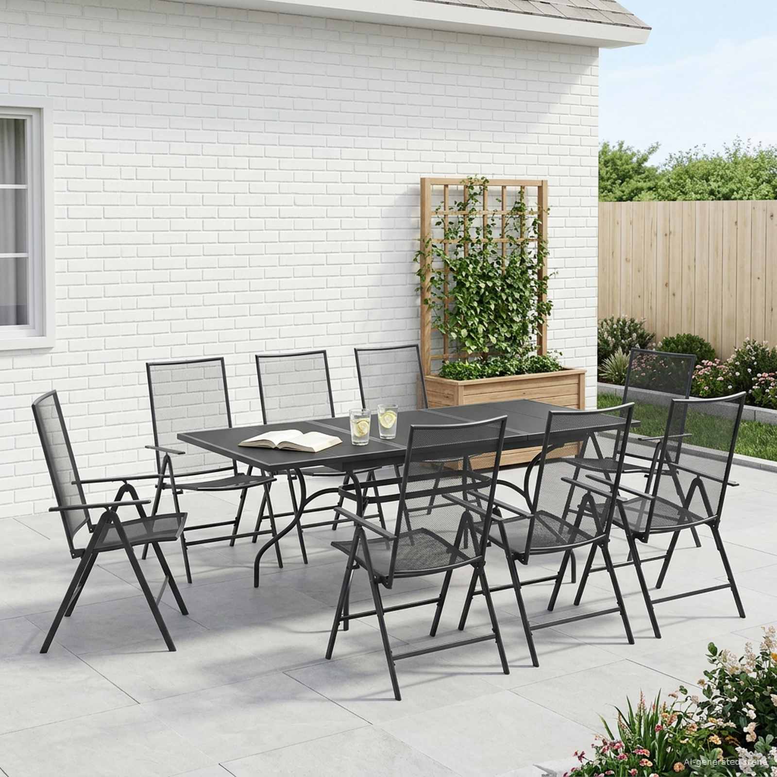 Tuin eettafelset 9 pcs Antracietkleurig 212 x 90 x 76 cm – afbeelding 1